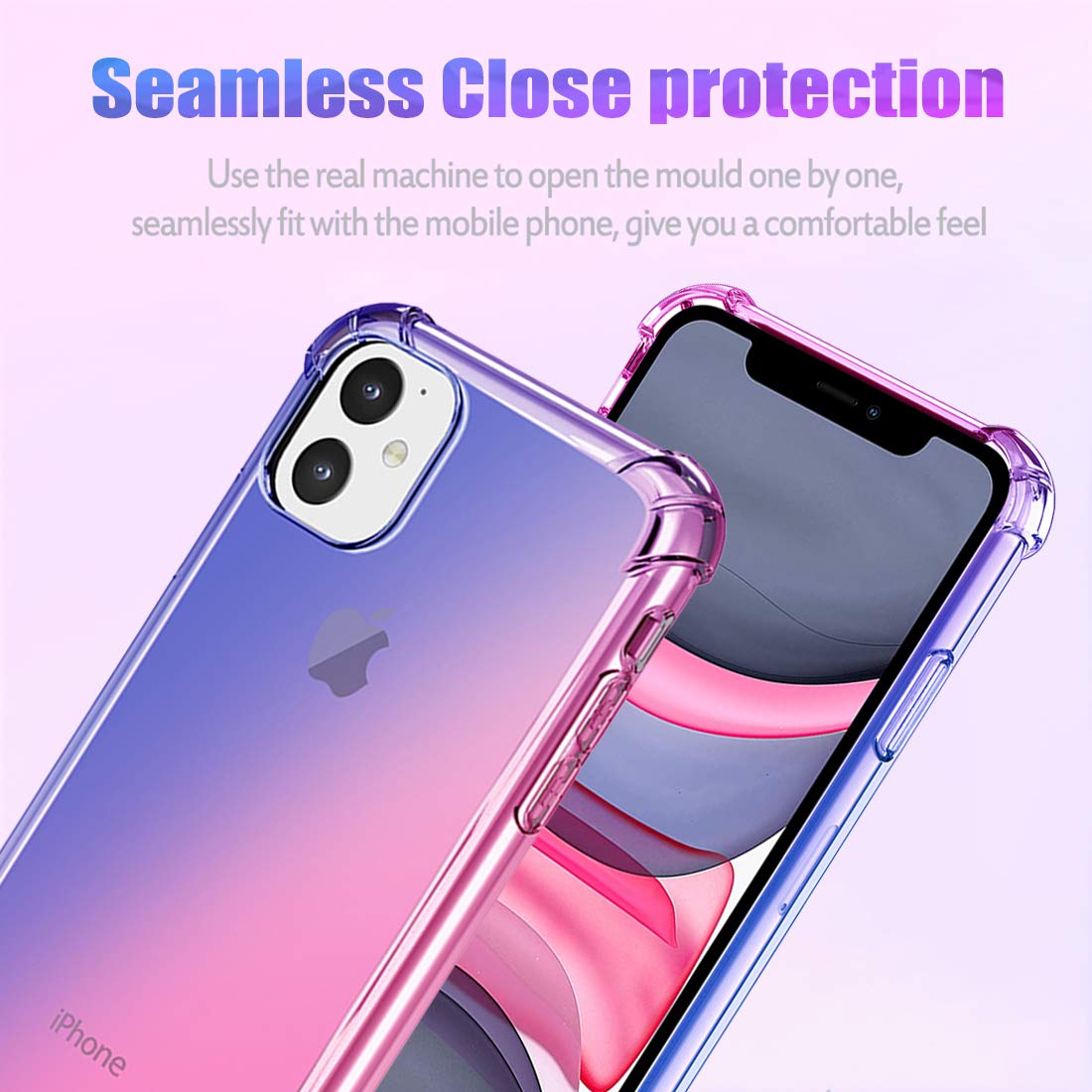 Cute Gradient Slim Clear TPU Shockproof Case for iPhone 11 - Anti-Scratch Soft Protective Cover (Blue/Pink) | Perfect for Everyday Use, Travel & Outdoor Activities