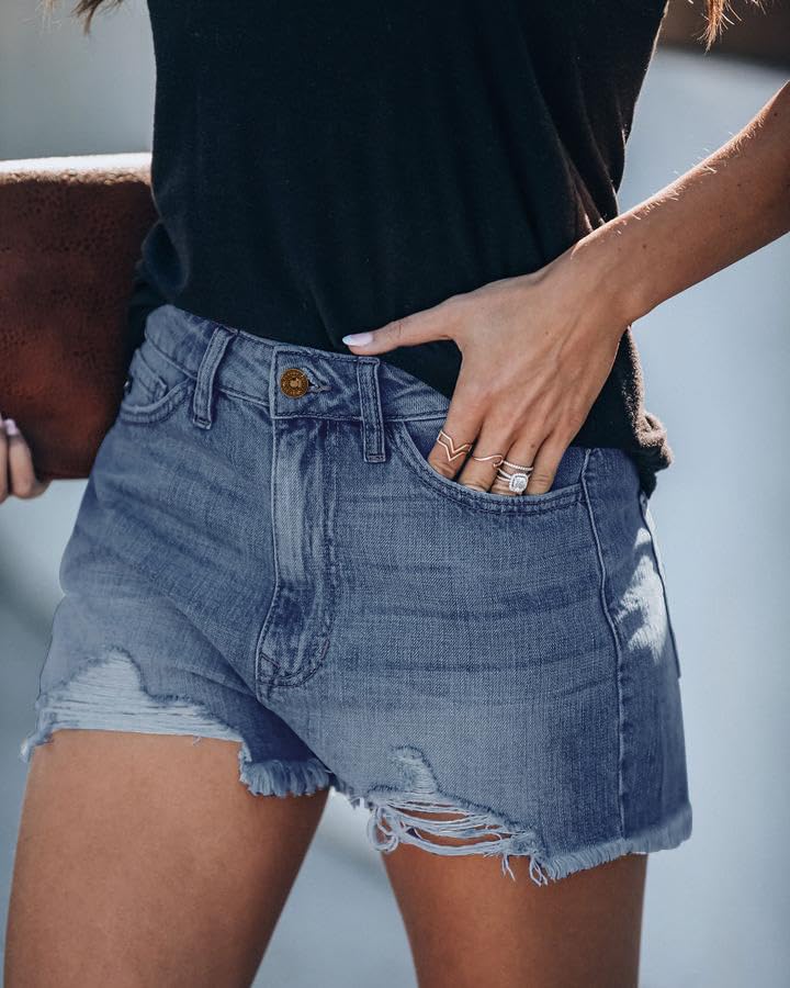 Women's High Waisted Denim Shorts - Stretch Ripped Jeans with Frayed Raw Hem | Casual Summer Shorts for Women | Perfect for Beach, Streetwear & Everyday Outfits