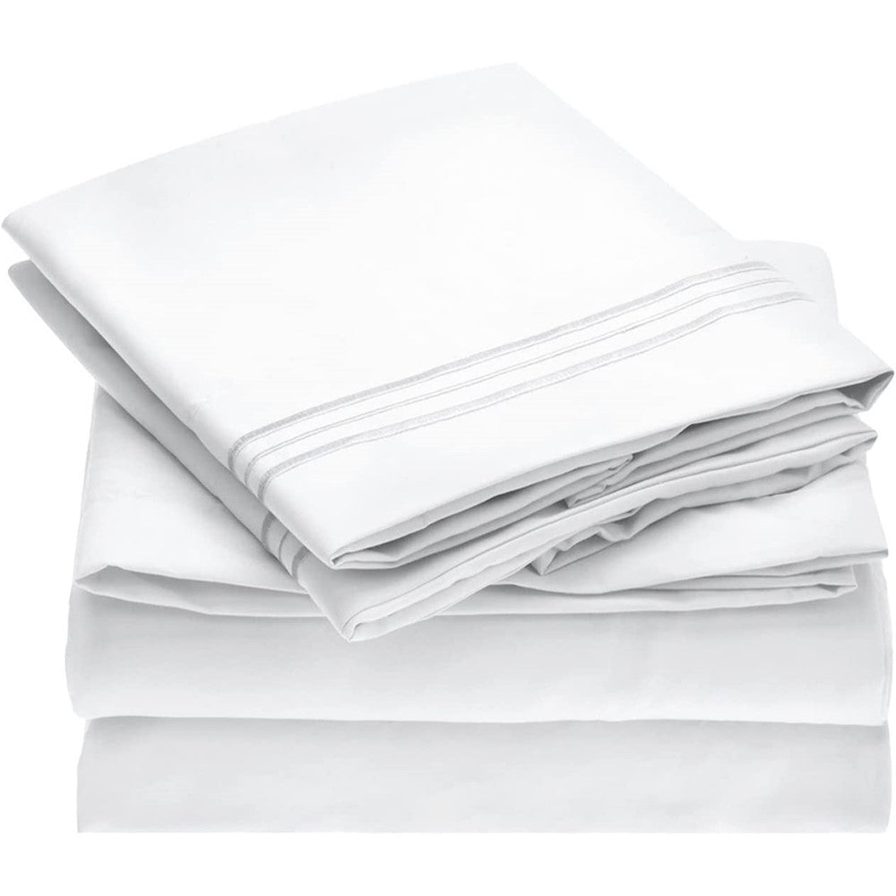 Mellanni 1800 Thread Count King Size 4-Piece Bed Sheet Set with Pillowcases - Ultra Soft Luxury Cotton Sheets for Bedroom Comfort - Perfect for Master Bedroom, Guest Room & Hotel Use (White)
