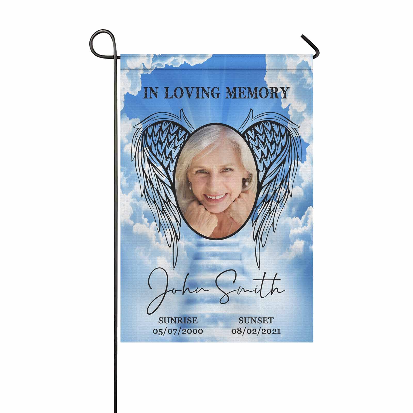 Personalized Memorial Grave Flag with Photo - Customizable Pet Loss Gift, Blue Heaven Celebration of Life Garden Flag for Deceased Loved Ones | Perfect for Pet Memorials, Cemetery Decor & Sympathy Gifts