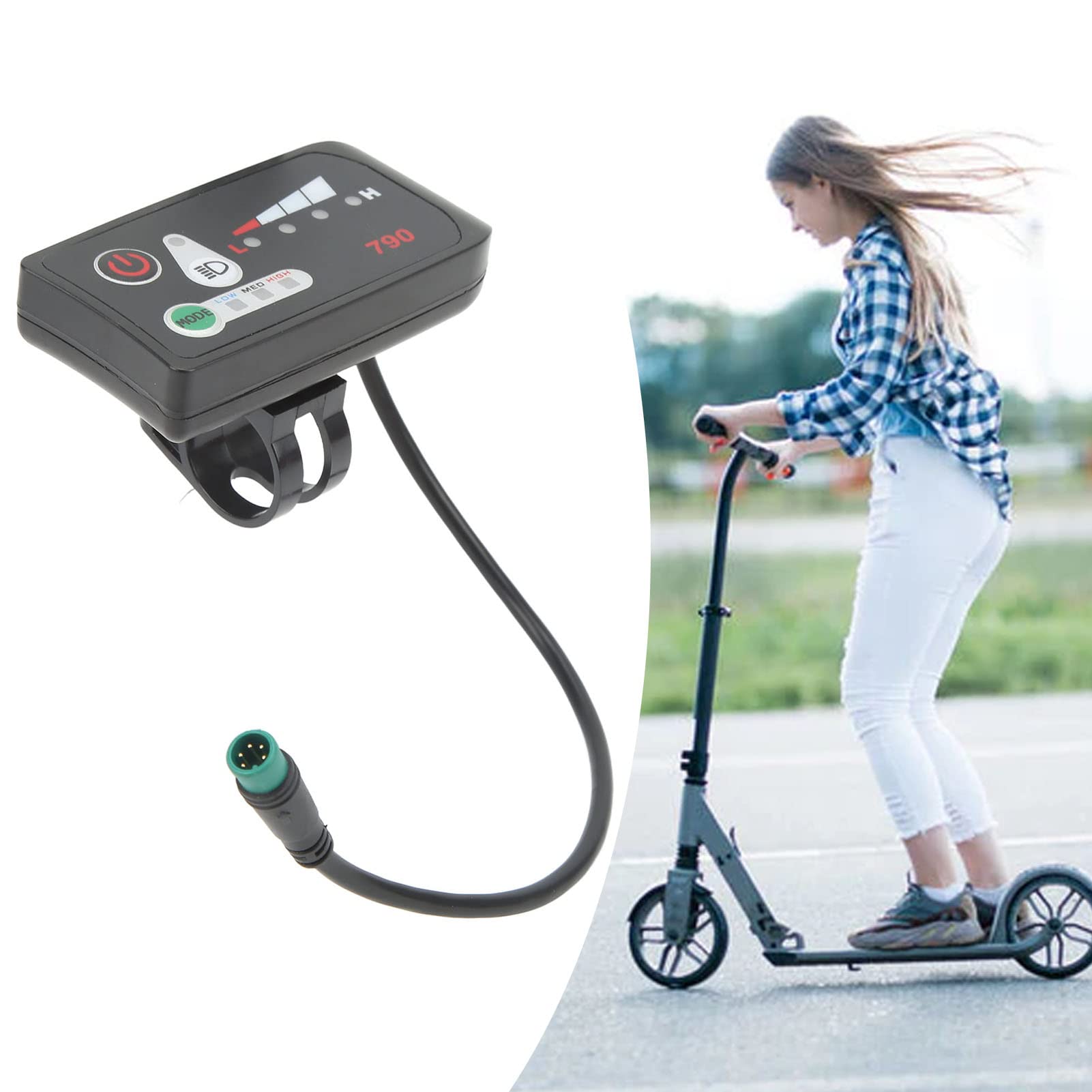 Waterproof ABS Electric Bike LED Power Display Panel - 22.2mm Handlebar Mount with 5P Male Plug | E-Bike Speedometer & Battery Meter for Commuting, Off-Road & Urban Riding