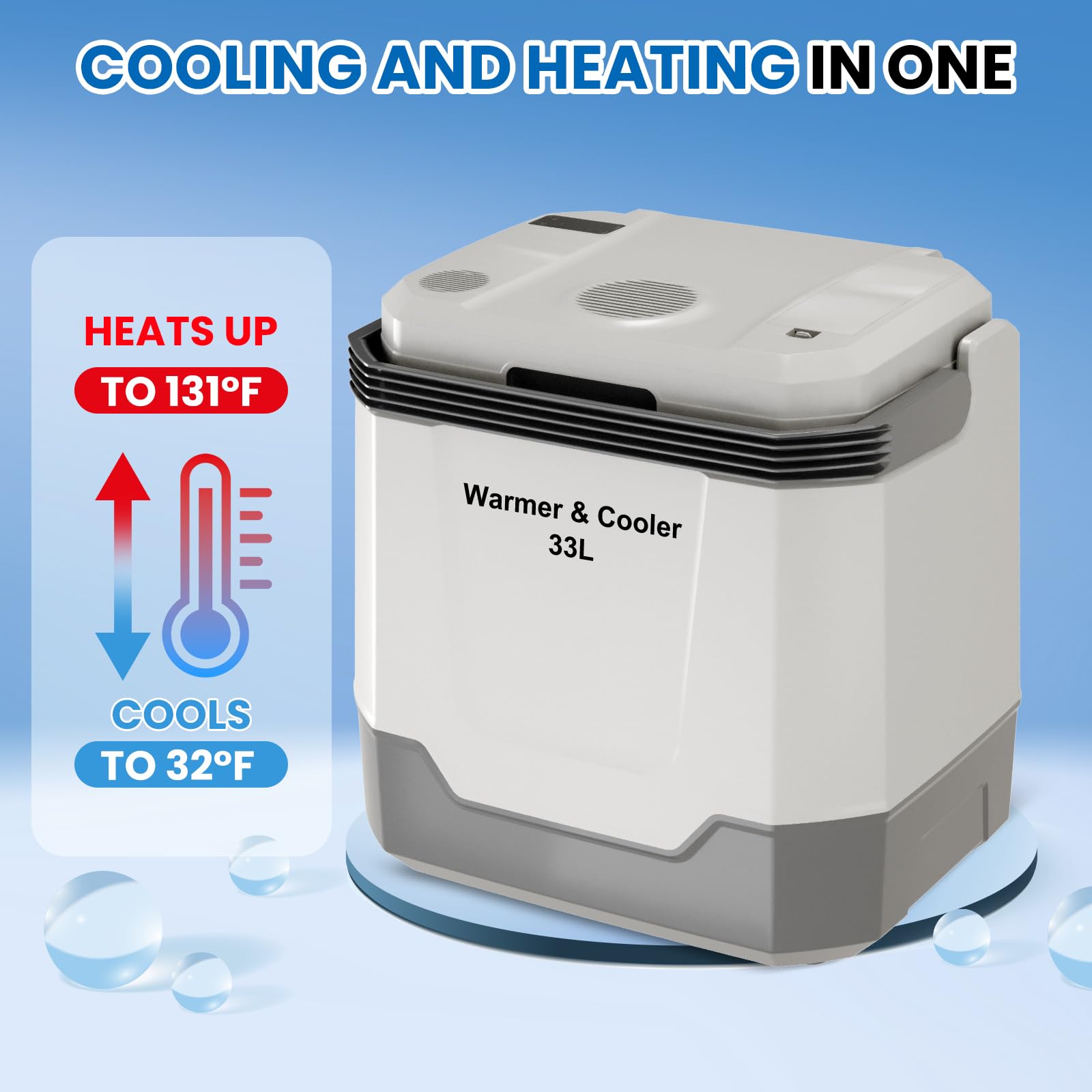 35 Quart (33L) Portable Electric Cooler & Warmer - 12V/110V Dual-Power Car Refrigerator with Auto-Locking Handle | Perfect for Road Trips, Camping & Home Use | Grey