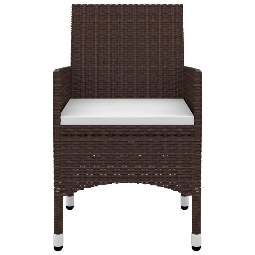 vidaXL 3-Piece Patio Dining Set - Durable Powder-Coated Steel Frame with Poly Rattan Chairs & Tempered Glass Table - Weather-Resistant Outdoor Furniture Set with Cushions (Brown/Cream/Black) - Perfect for Backyard, Garden, Poolside & Patio Dining