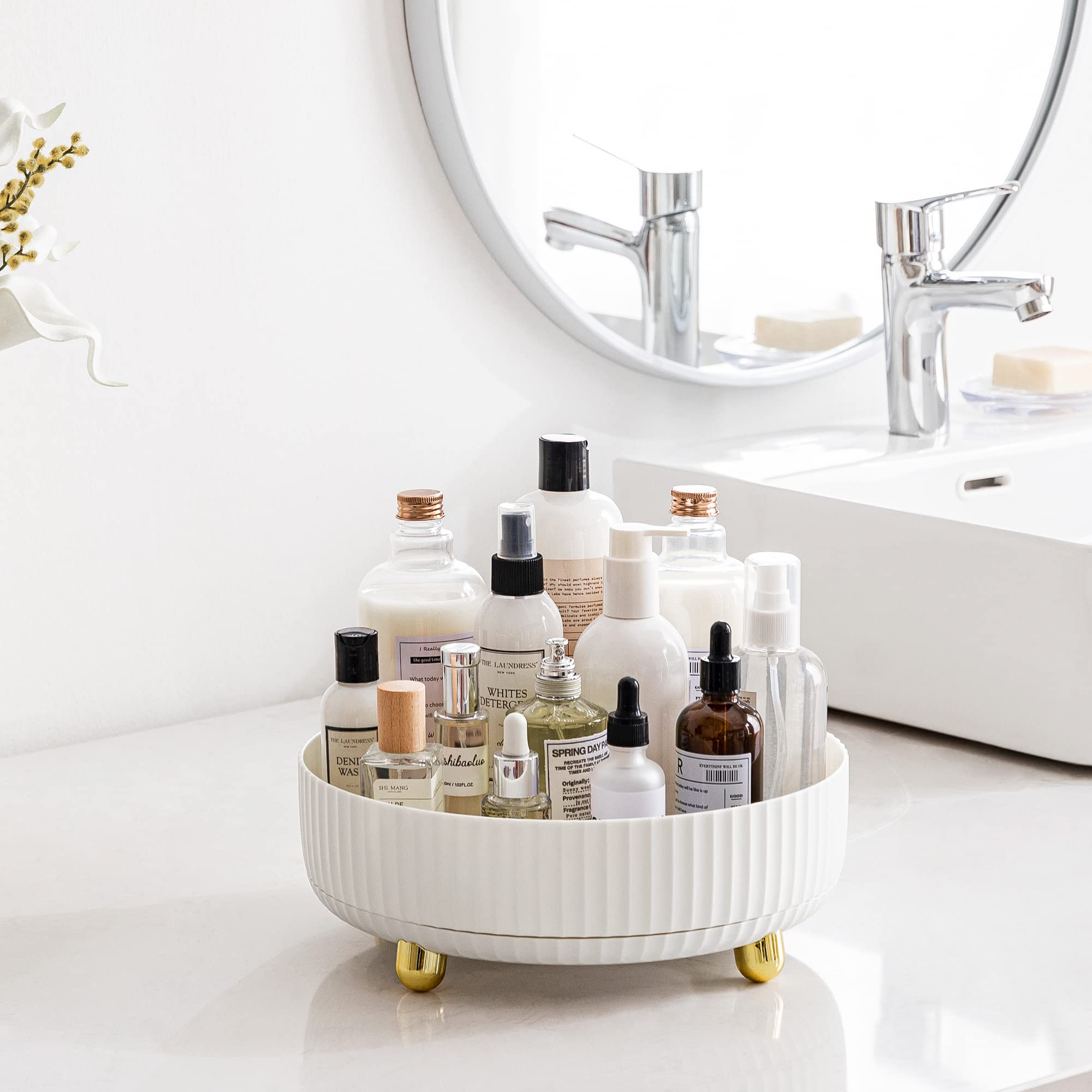 360° Rotating Makeup Organizer with Large Capacity - 11 Inch White Lazy Susan for Perfume & Cosmetics Storage - Perfect for Bathroom Counter, Vanity, or Dressing Table Organization
