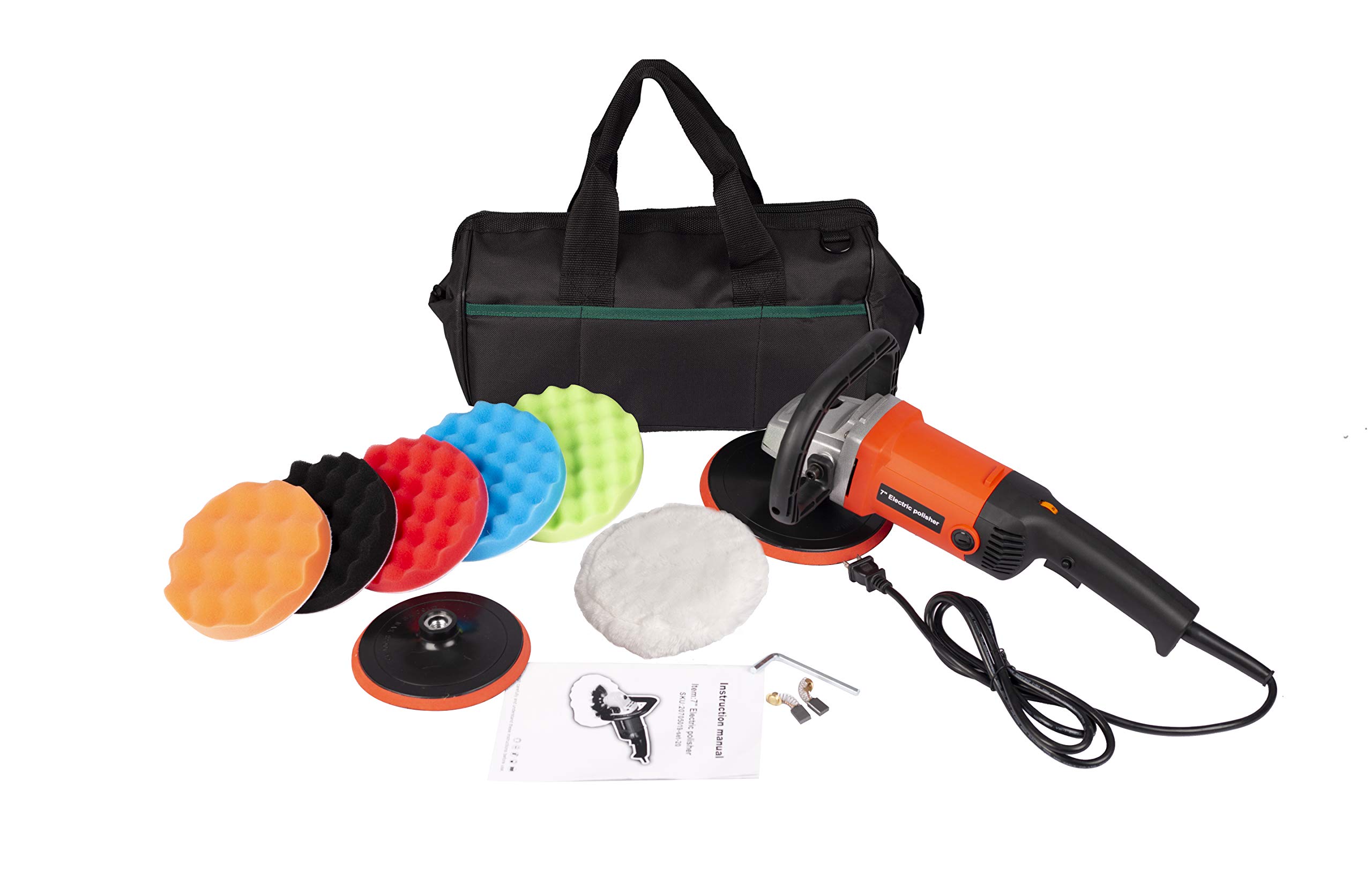Yoluckea 10A Electric Car Buffer Polisher with 7” Pad, 6 Variable Speeds, Detachable Handle & Accessories - Ideal for Car Detailing, Waxing, and Polishing