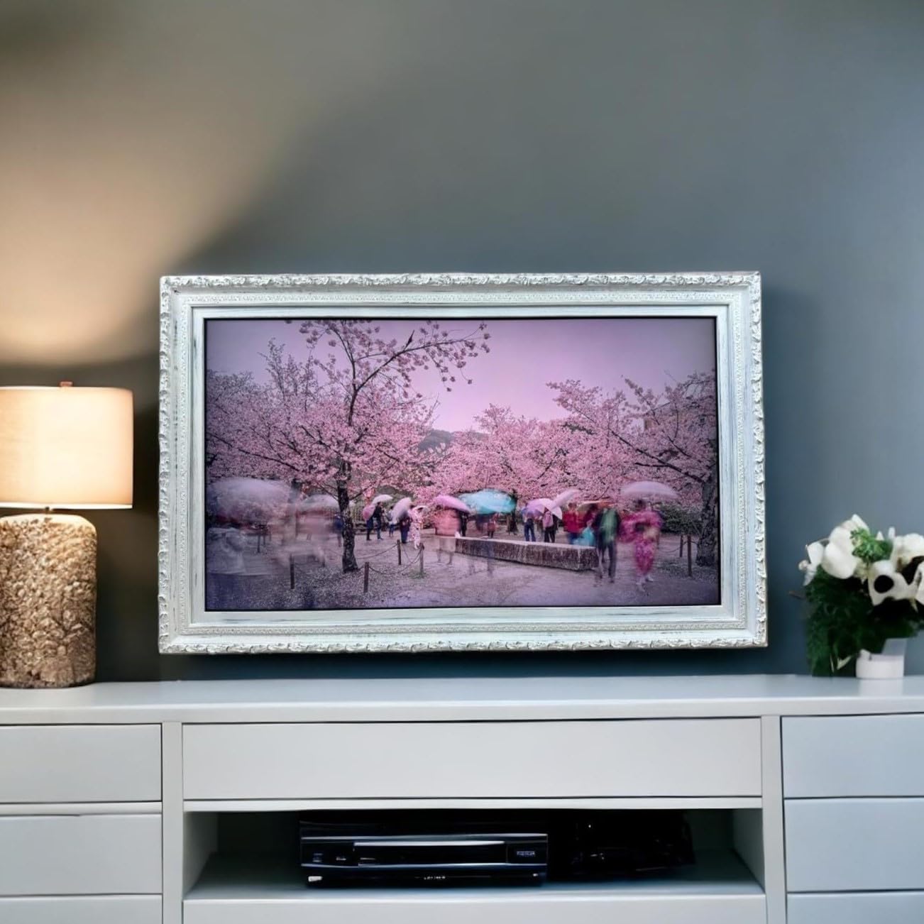 Handmade Distressed White Wood Ornate TV Frame for Samsung The Frame TV - Compatible with 32, 43 & 50 Inch Models - Perfect for Living Room, Bedroom & Home Theater Decor (Exclusive for Samsung The Frame TVs)