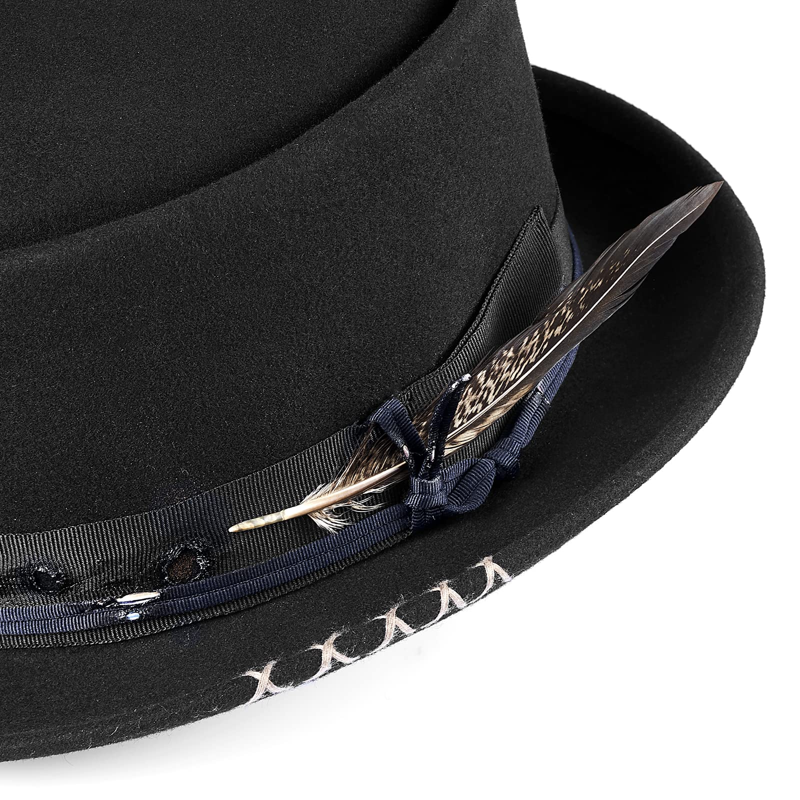 RUEDIGER 100% Wool Felt Wide Brim Fedora Hat for Men & Women - Distressed/Burned Handmade Panama Rancher Hat with Lightning Logo | Perfect for Outdoor Adventures, Country Music Festivals & Western Fashion
