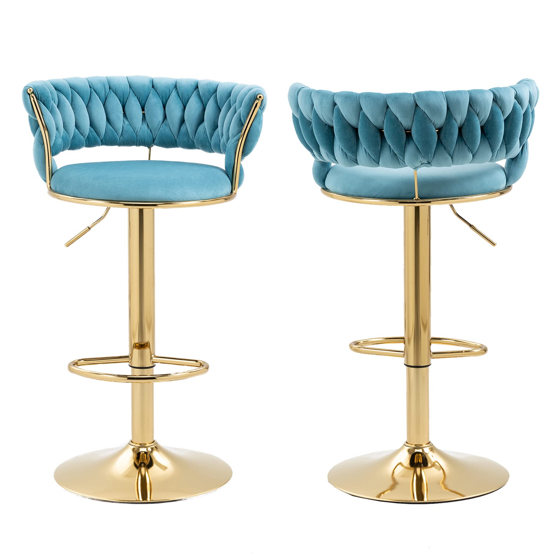 Modern Velvet Swivel Bar Stools with Back & Footrest - Adjustable Counter Height Bar Chairs Set of 2 for Kitchen, Dining Room, Bar - Cyber Celebrity Recommended Home Decor for Entertaining & Small Spaces