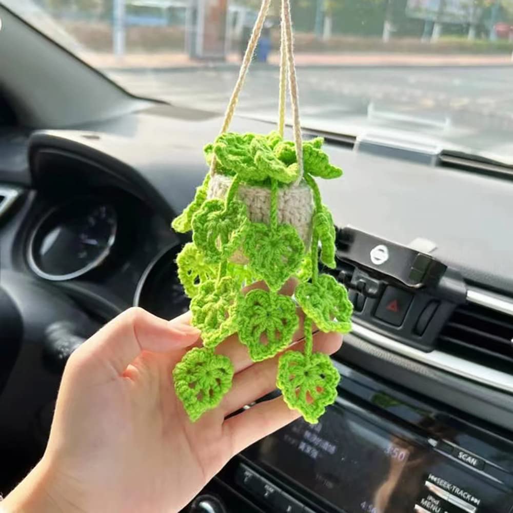Handmade Knitted Hollow Heart Car Hanging Ornament - Cute Crochet Rearview Mirror Pendant for Drivers (Perfect Anniversary Gift & Car Decor Accessory) | Great for Valentine's Day, Christmas Decorations & Interior Styling