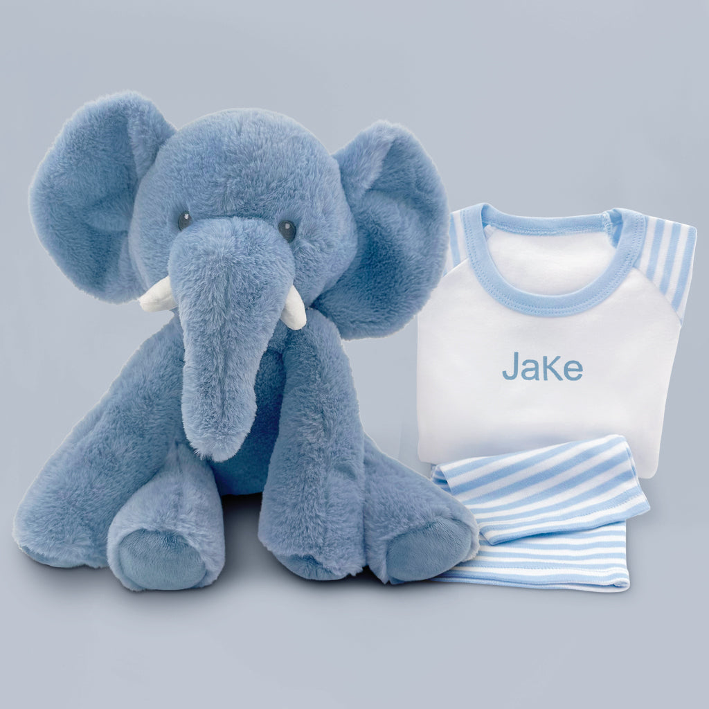 Personalized Blue Esme Elephant Plush Toy with Custom Pyjamas - Perfect for Baby Showers, Birthday Gifts & Nursery Decor