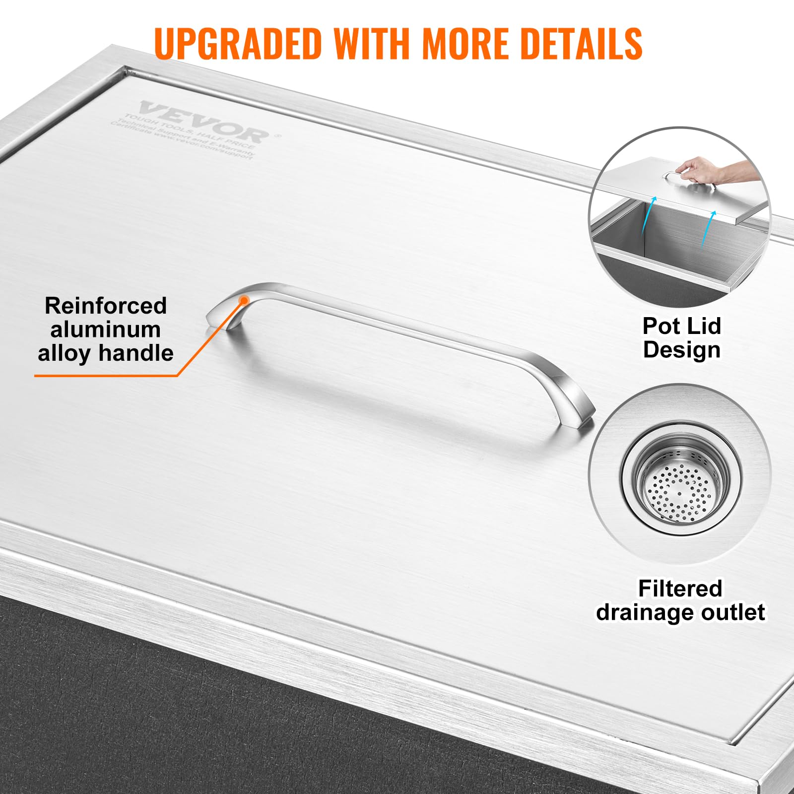 VEVOR 40 Quart Stainless Steel Drop-In Ice Chest Cooler with Cover - 22