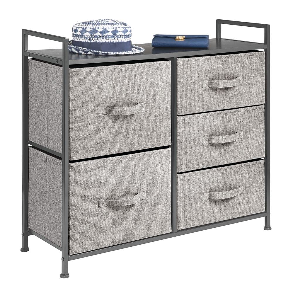 mDesign 5-Drawer Fabric Storage Dresser Organizer - Large Standing Chest for Bedroom, Office, Living Room & Closet - Removable Bins in Black/Graphite Gray (Pack of 1) - Perfect for Organizing Clothes, Toys, Blankets & Home Essentials