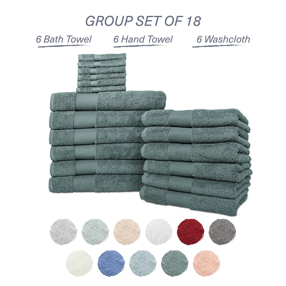 Premium 18-Piece Bath Towel Set - 100% Turkish Cotton, Ultra Absorbent & Quick Dry - 6 Bath Towels, 6 Hand Towels, 6 Washcloths - Luxury Spa & Hotel Quality - Perfect for Home, Gym, and Guest Bathrooms - Dark Green 18-Pack