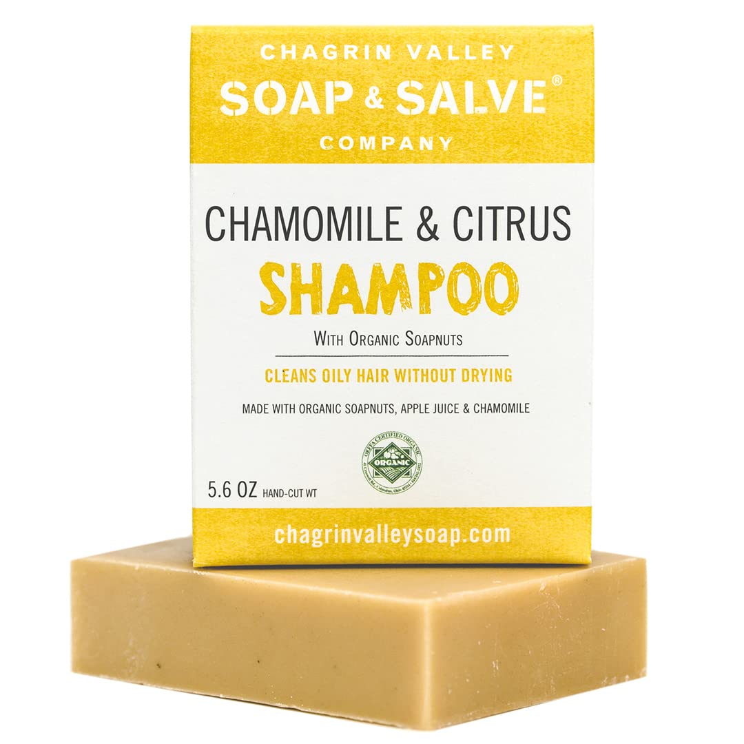 Organic Natural Shampoo Bar with Chamomile & Citrus - Vegan, Sulfate-Free, Plastic-Free (1 Bar) - Perfect for Travel, Camping & Eco-Friendly Hair Care