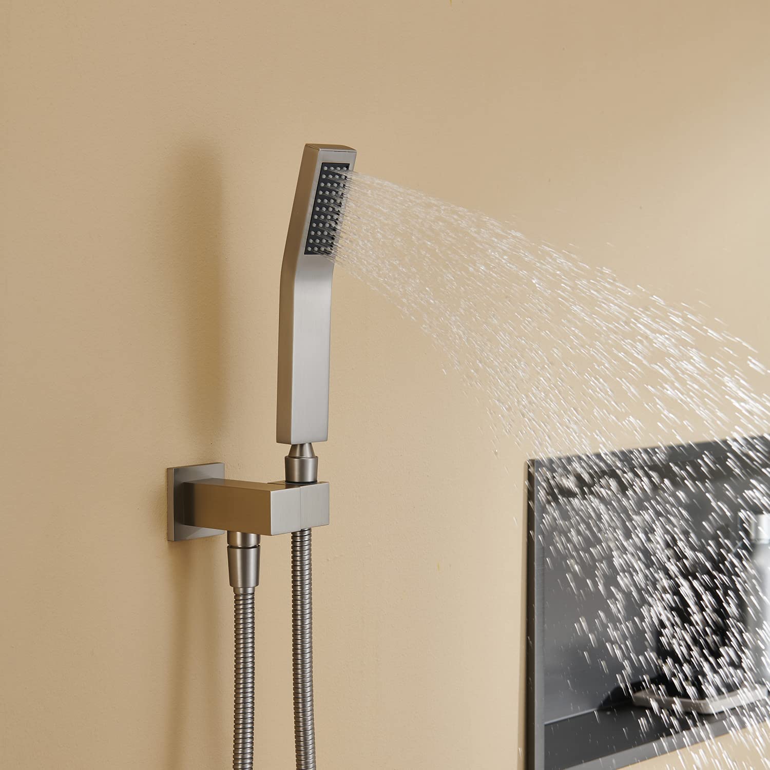 10 Inch Brushed Nickel Rain Shower System Combo - Wall Mount Bathroom Faucet with Rainfall Shower Head & Handheld Shower - Perfect for Luxury Spa-Like Bathroom Experience