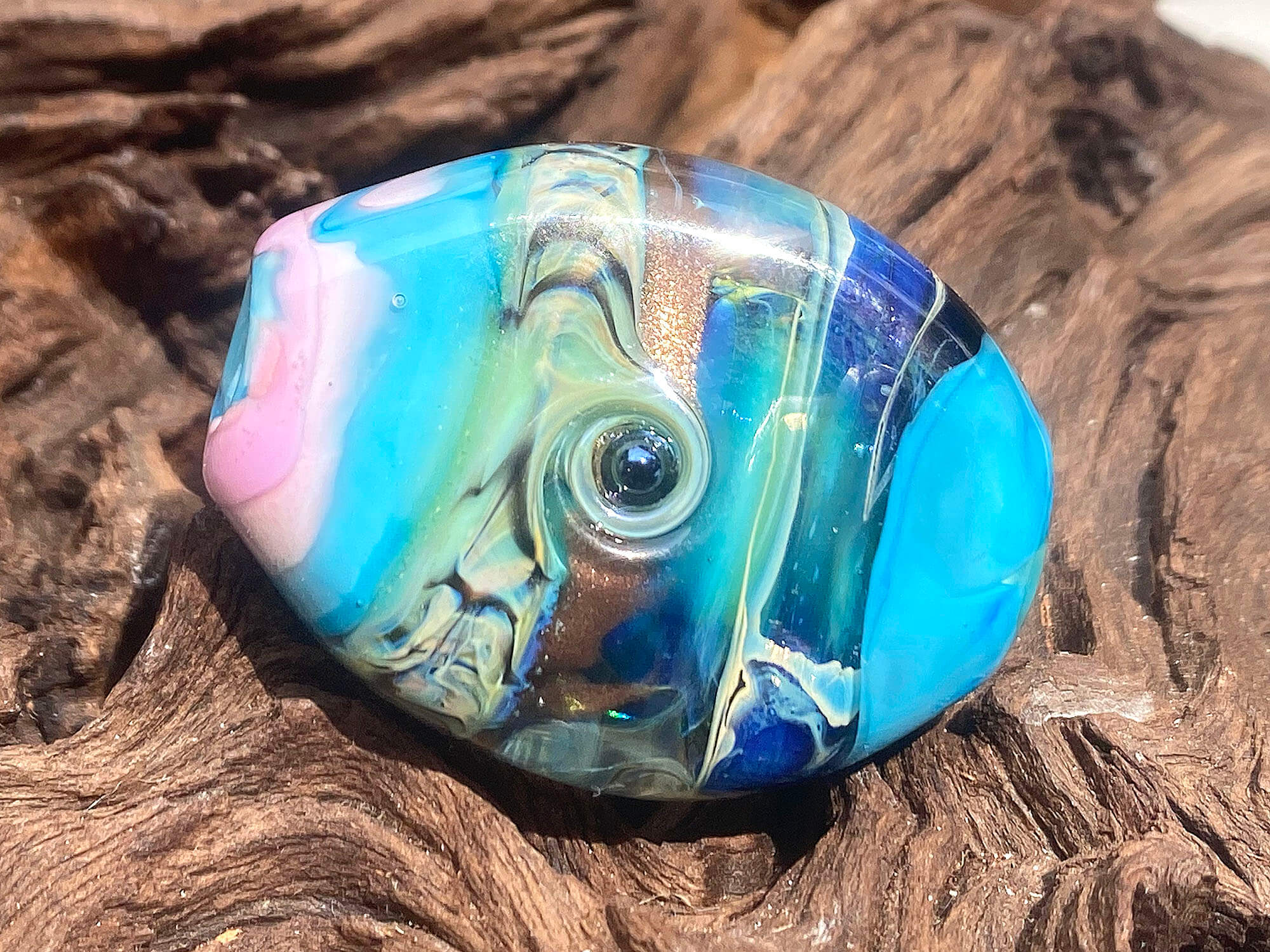 Handmade Turquoise Blue Organic Lampwork Glass Focal Bead for Jewelry Making - Perfect for Necklaces, Bracelets, and DIY Craft Projects