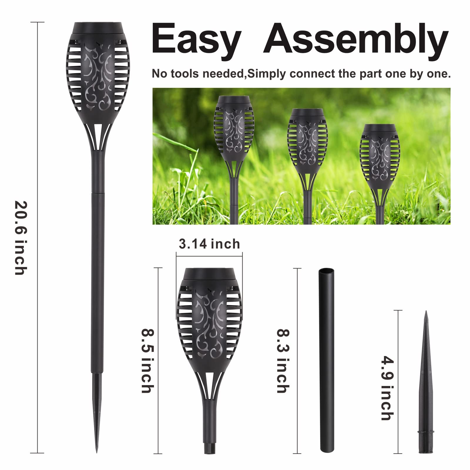 8 Pack Solar Torch Lights Outdoor Waterproof - Flickering LED Flame Solar Lights for Garden, Patio, Pathway & Yard Decor - Perfect for Landscape Lighting, Outdoor Parties & Evening Ambiance