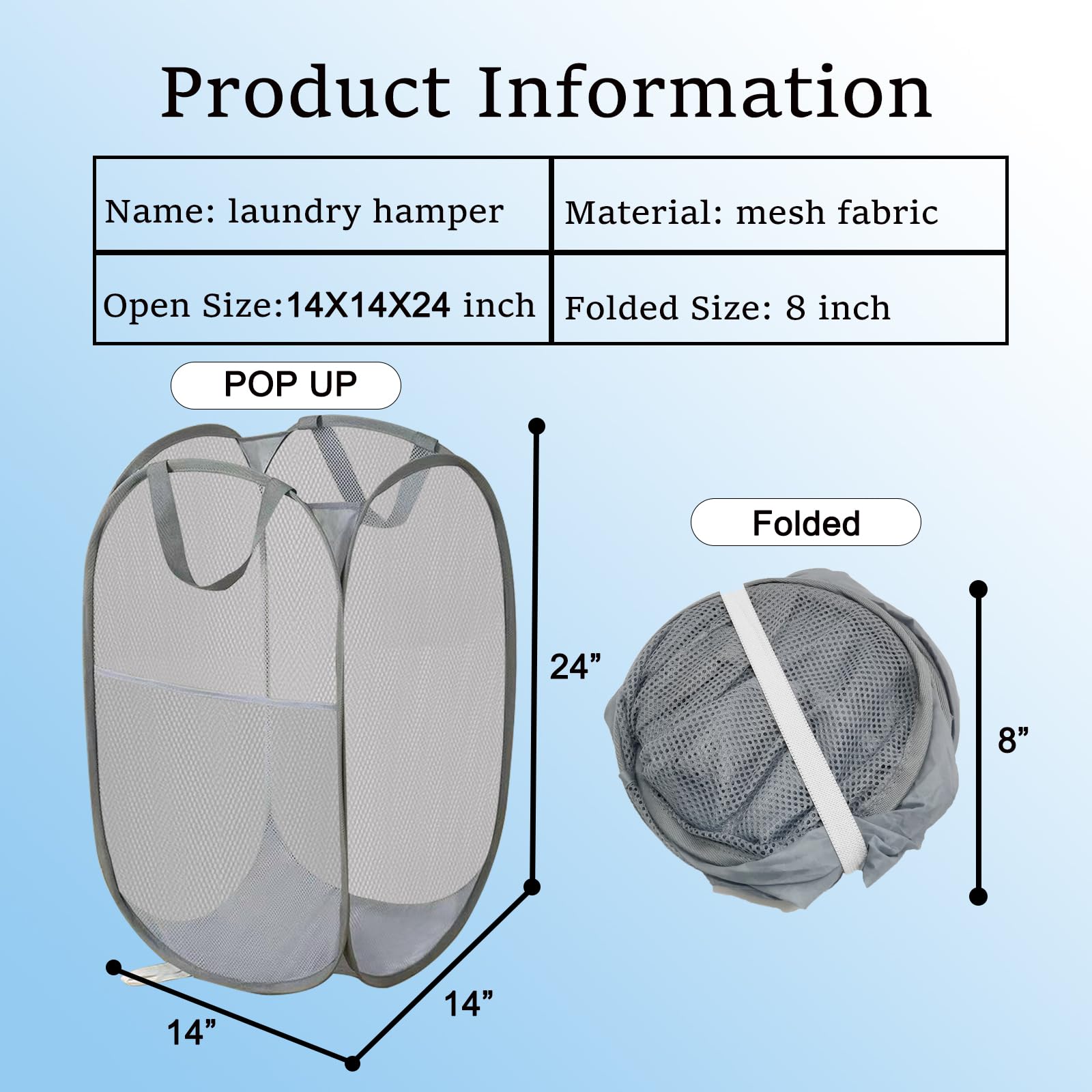 2 Pack Foldable Laundry Hamper - Collapsible Mesh Baskets for Bedroom, Dorm & Travel