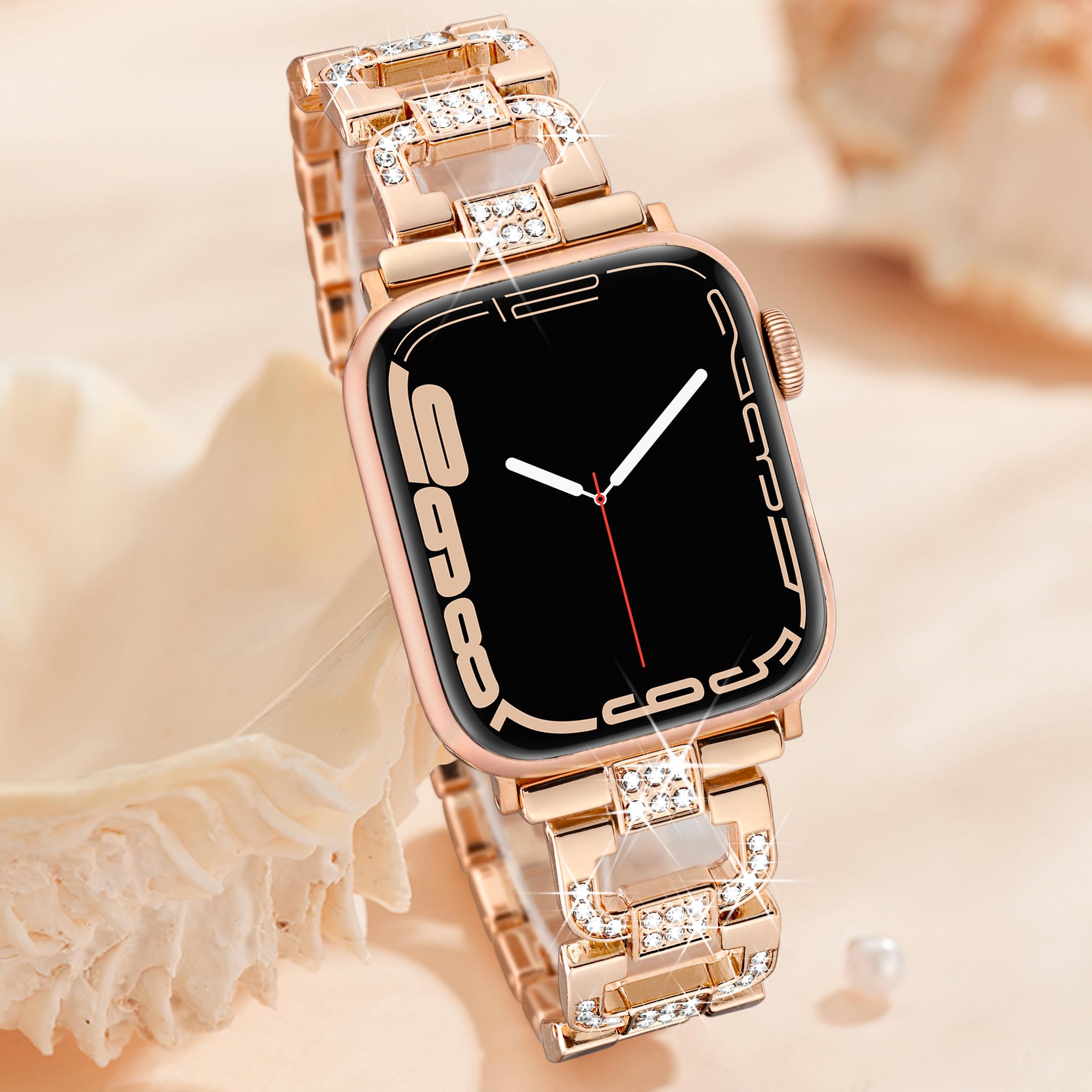 Luxury D-Shape Apple Watch Band for Women - Compatible with Series 9/8/7/6/5/4/3/2/1/SE/Ultra (38mm/40mm/41mm/42mm/44mm/49mm) - Elegant & Stylish iWatch Strap for Work, Parties & Everyday Wear