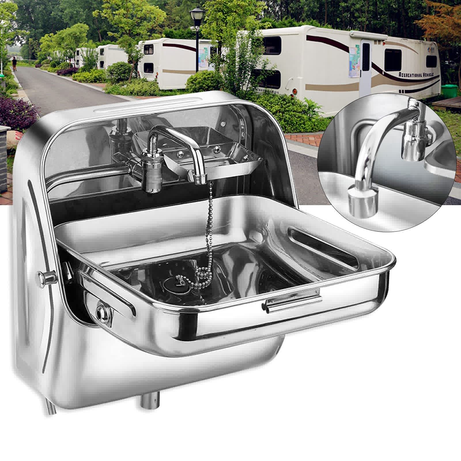 Stainless Steel RV Sink with Folded Faucet - Compact Hand Wash Basin for Caravan, Boat & RV Kitchen | Perfect for Outdoor Cooking & Camping Trips