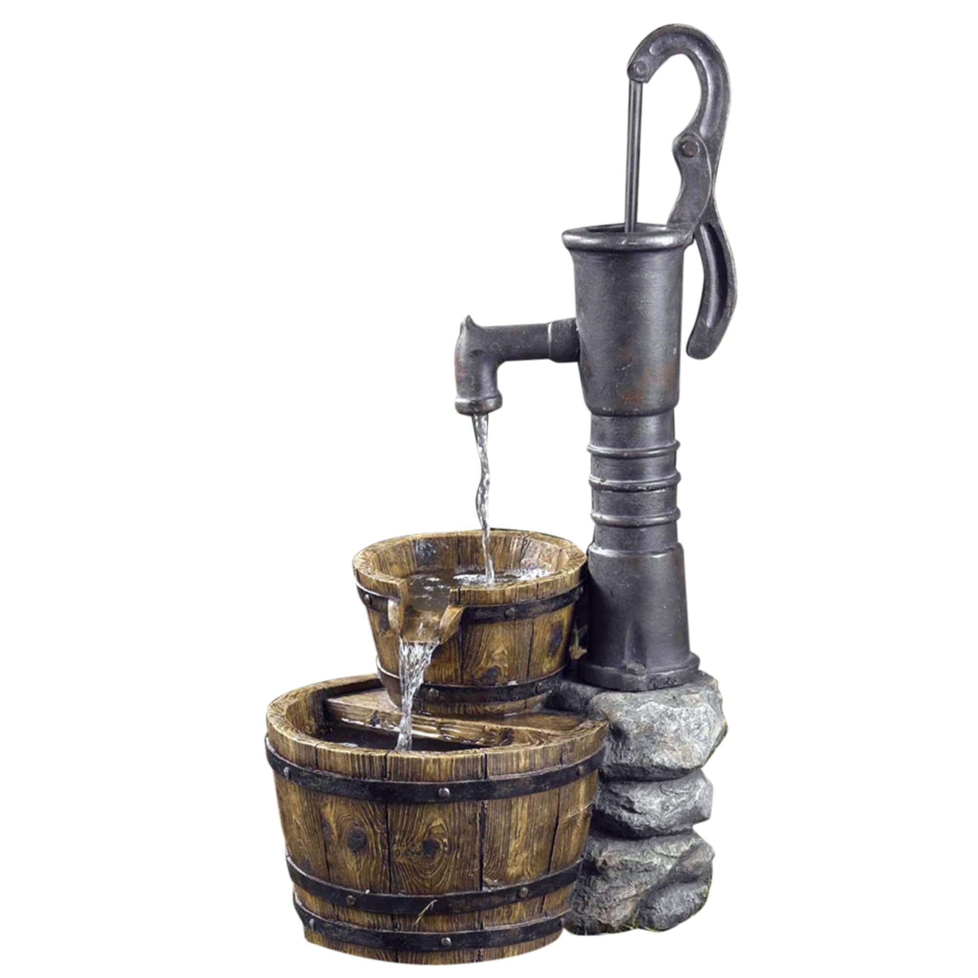Vintage Style Hand Pump Water Fountain - Outdoor Garden Decor, Gray | Perfect for Farmhouse, Cottage, and Rustic Yard Landscaping
