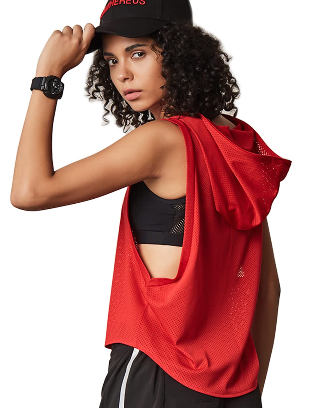 Women's Sleeveless Mesh Hoodie - Breathable Workout Top for Running, Gym & Fitness - Lightweight Athletic Shirt for Women's Sports & Outdoor Activities