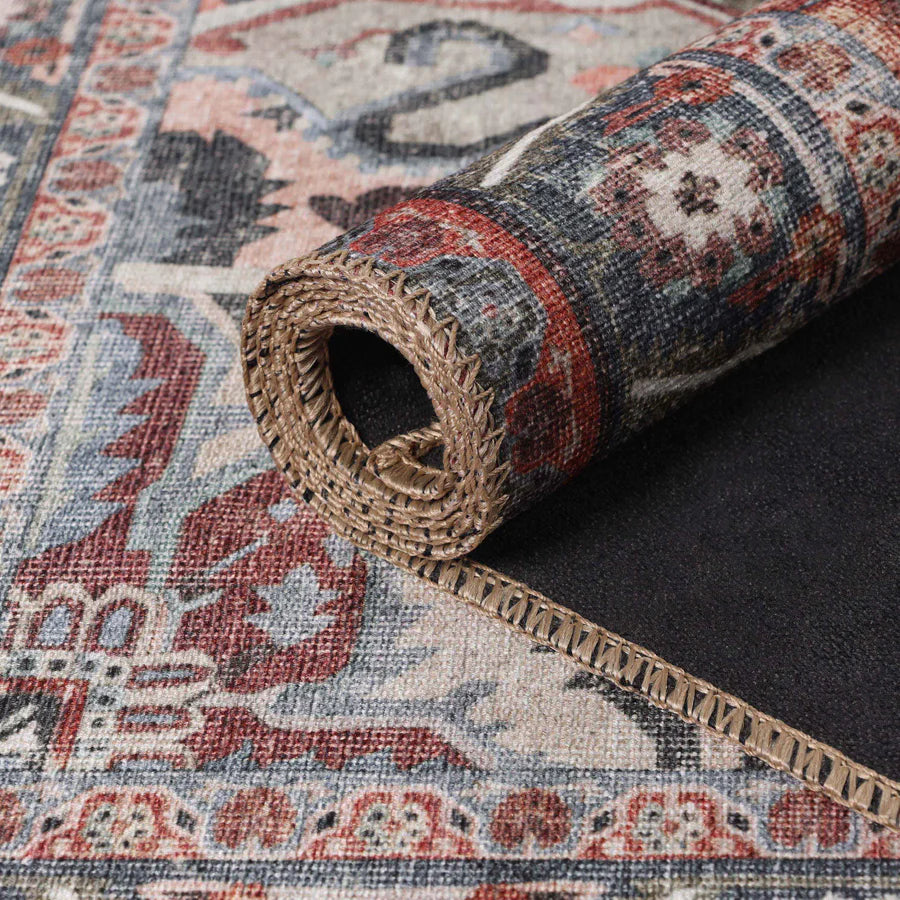 Handmade Rustic Medallion Border Area Rug - Non-Slip Indoor Runner for Living Room, Bedroom & Hallway - Boho Chic Home Decor