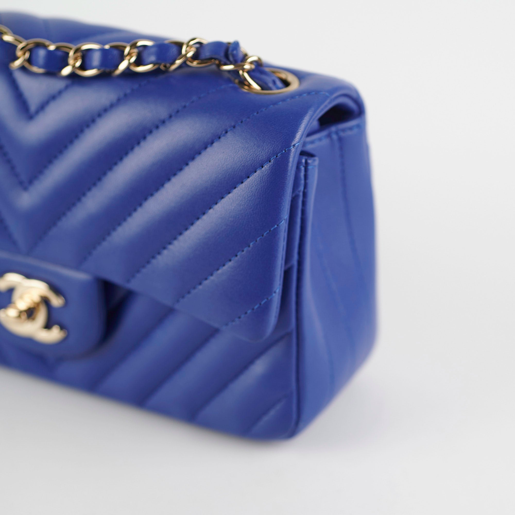 Chanel Mini Rectangular Chevron Blue Leather Crossbody Bag - Luxury Designer Handbag for Women, Perfect for Parties, Dates & Everyday Use