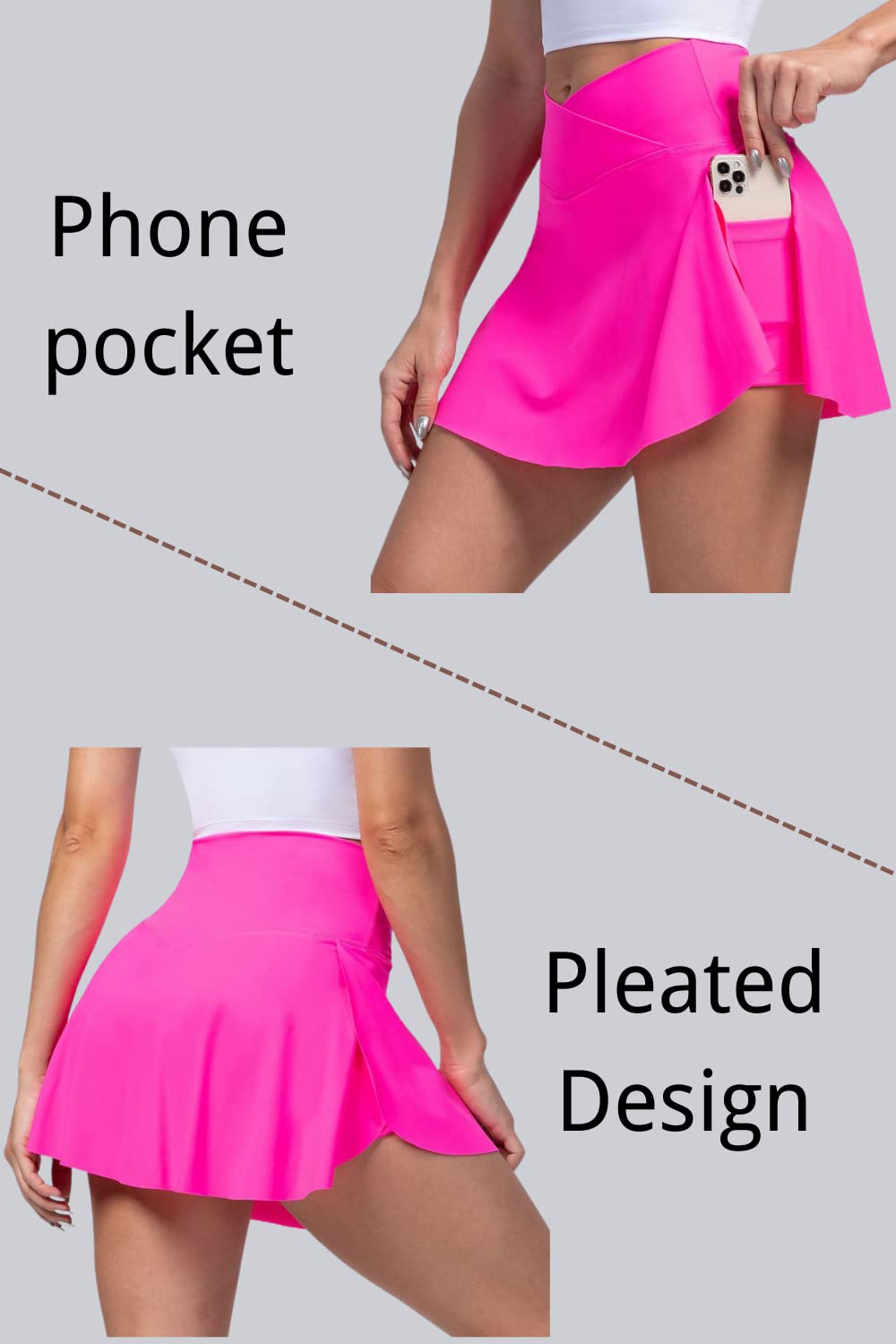 Women's High Waisted Tennis Skirt with Built-in Shorts & Pockets - Athletic Crossover Skort for Running, Workout & Casual Wear | Perfect for Tennis, Gym & Everyday Activities