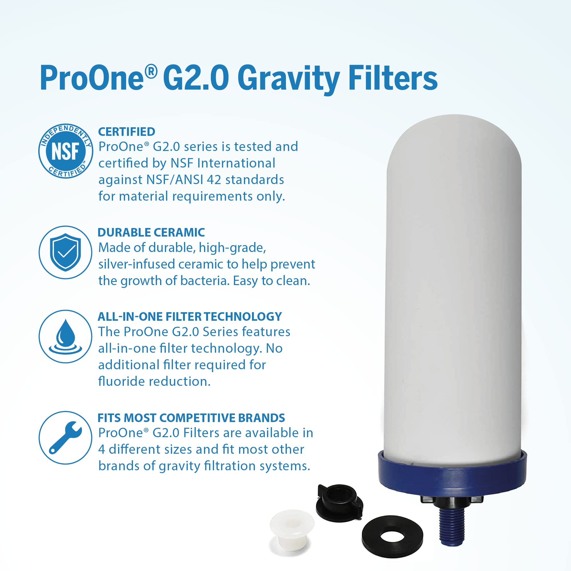 ProOne Traveler+ Stainless Steel Gravity Water Filter System - 2.25 Gallon Countertop Water Dispenser with 2 Filters & Wire Stand | Home, Camping, Emergency Preparedness & Outdoor Adventures