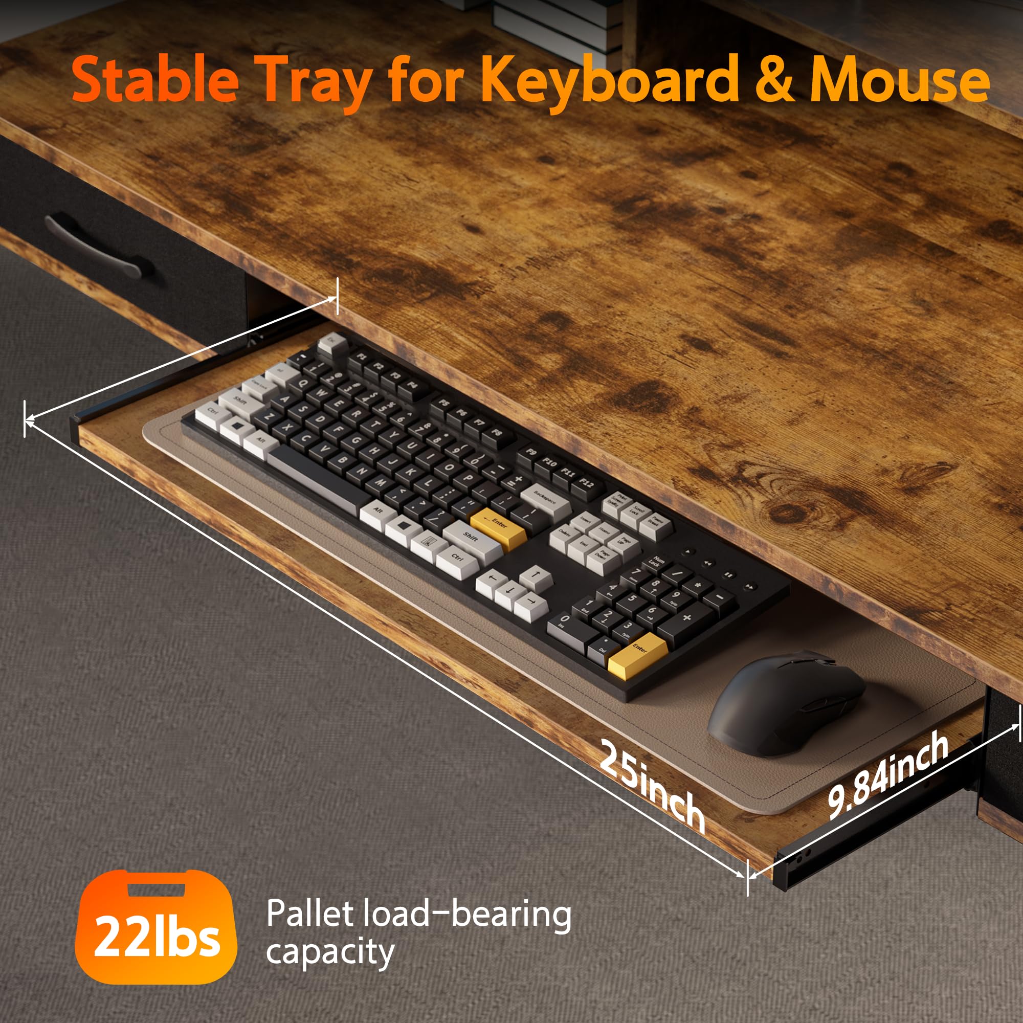 55x24 Inches Electric Height Adjustable Standing Desk with Keyboard Tray & 2 Drawers - Ergonomic Sit to Stand Computer Table with Storage Monitor Stand in Rustic Brown - Perfect for Home Office, Gaming Setup & Workspace Organization