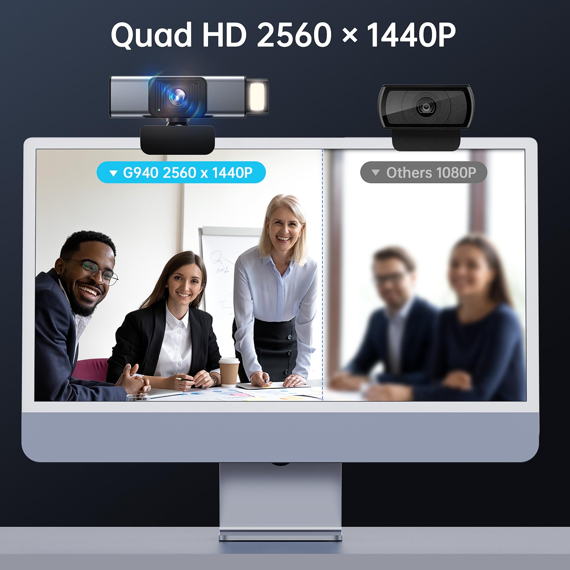 GUSGU G940 2K Quad HD Webcam with Built-in Microphone & Privacy Cover - USB Streaming Camera for PC, Laptop, MacBook - Perfect for Zoom Meetings, Online Classes & Live Streaming