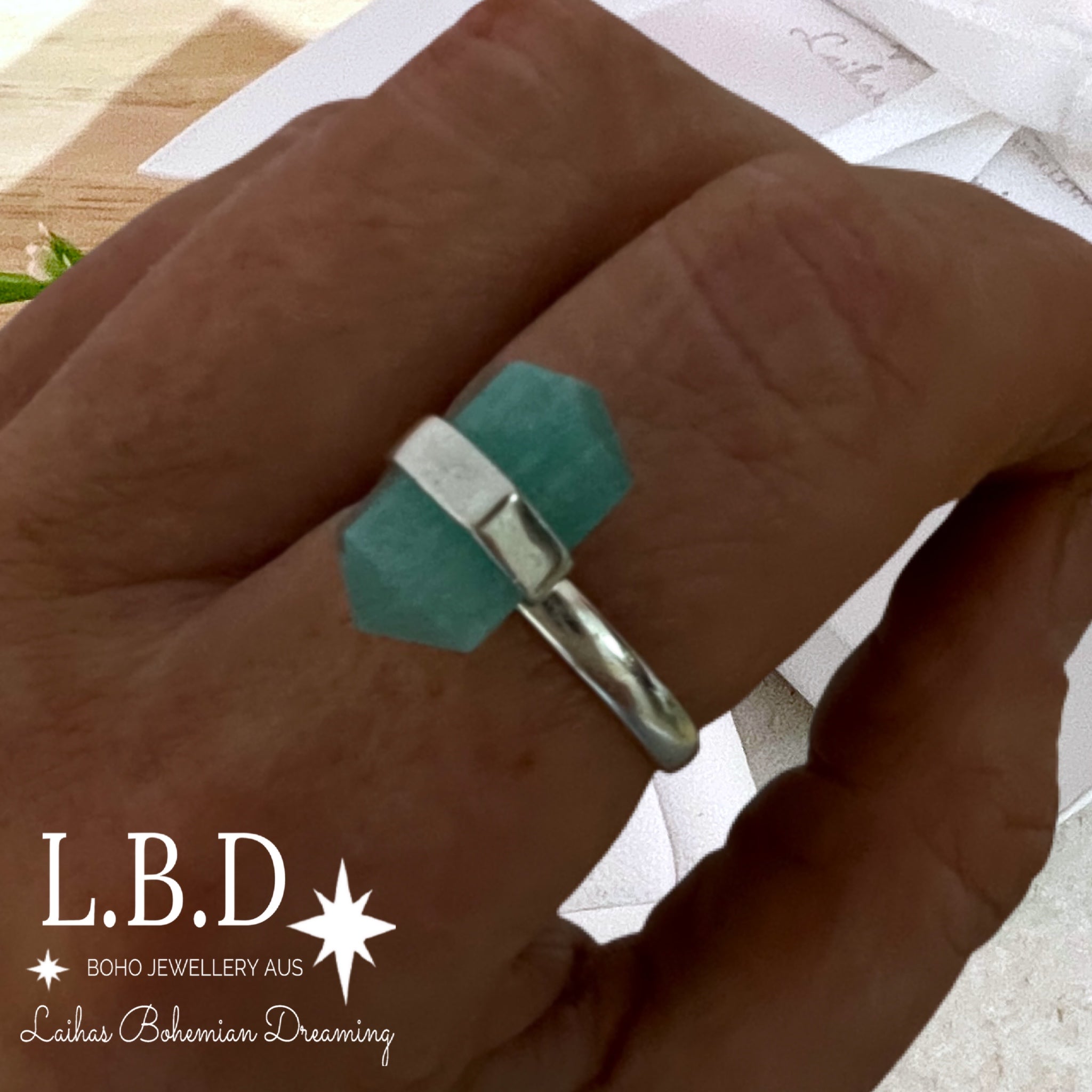 Amazonite Crystal Ring for Women - Healing Stone Jewelry for Positive Energy & Stress Relief - Perfect for Meditation, Yoga & Spiritual Gifts