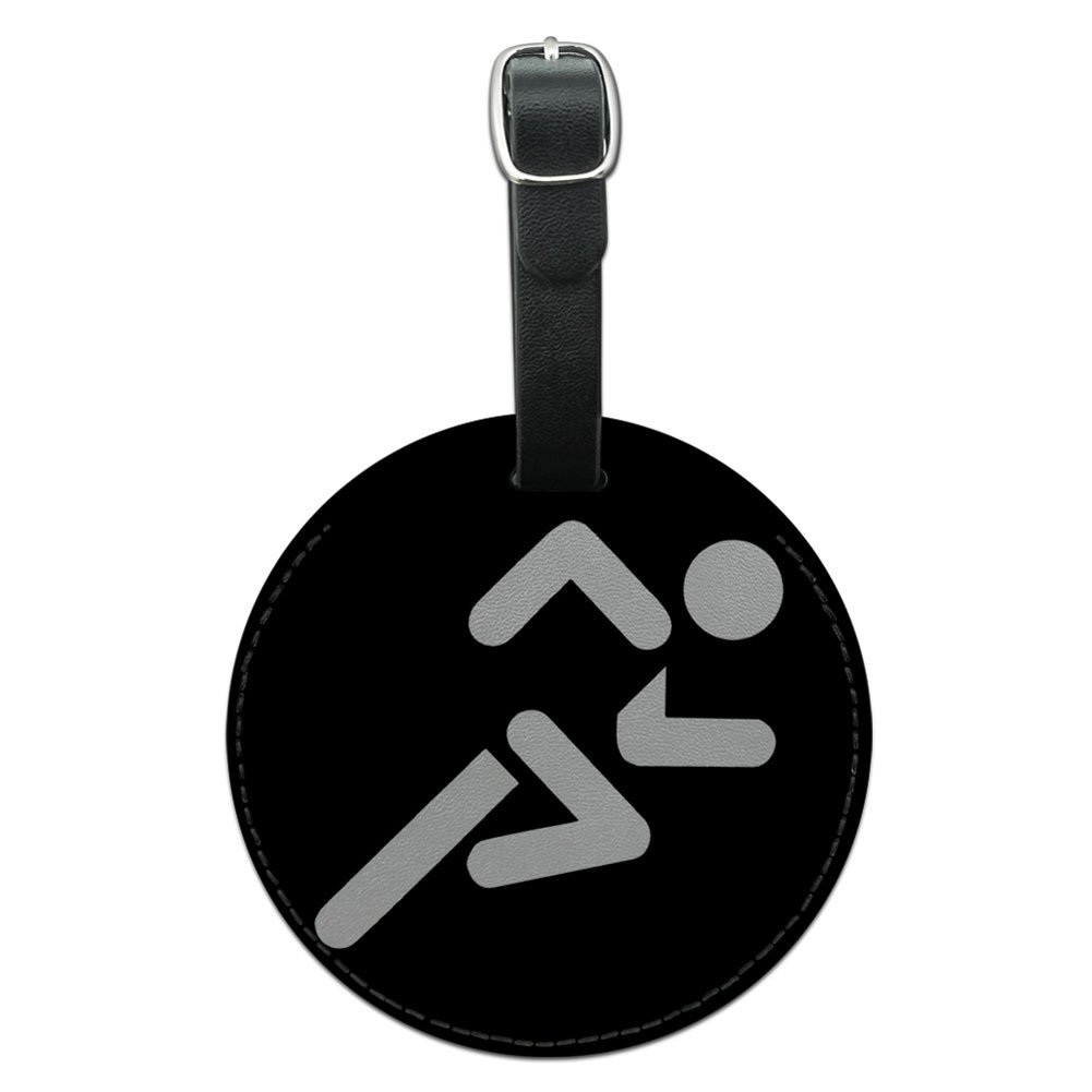 Premium Leather Luggage ID Tag for Running, Jogging & Marathon - Durable Round Suitcase Name Tag for Carry-On Bags - Perfect for Travel, Gym & Sports Events