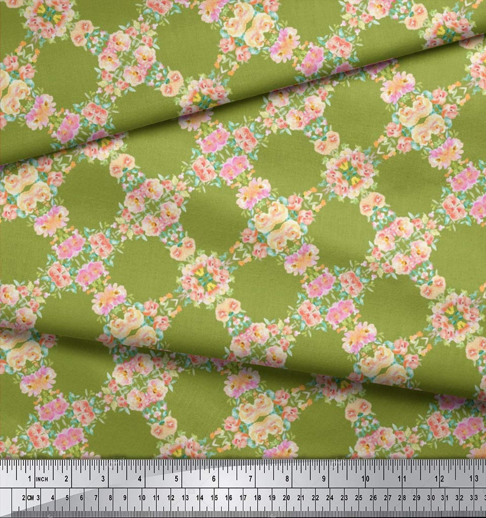 Soimoi Green Georgette Viscose Fabric - Floral Watercolor Print Sewing Material - 42 Inch Wide Yard - Perfect for Dresses, Scarves & DIY Craft Projects