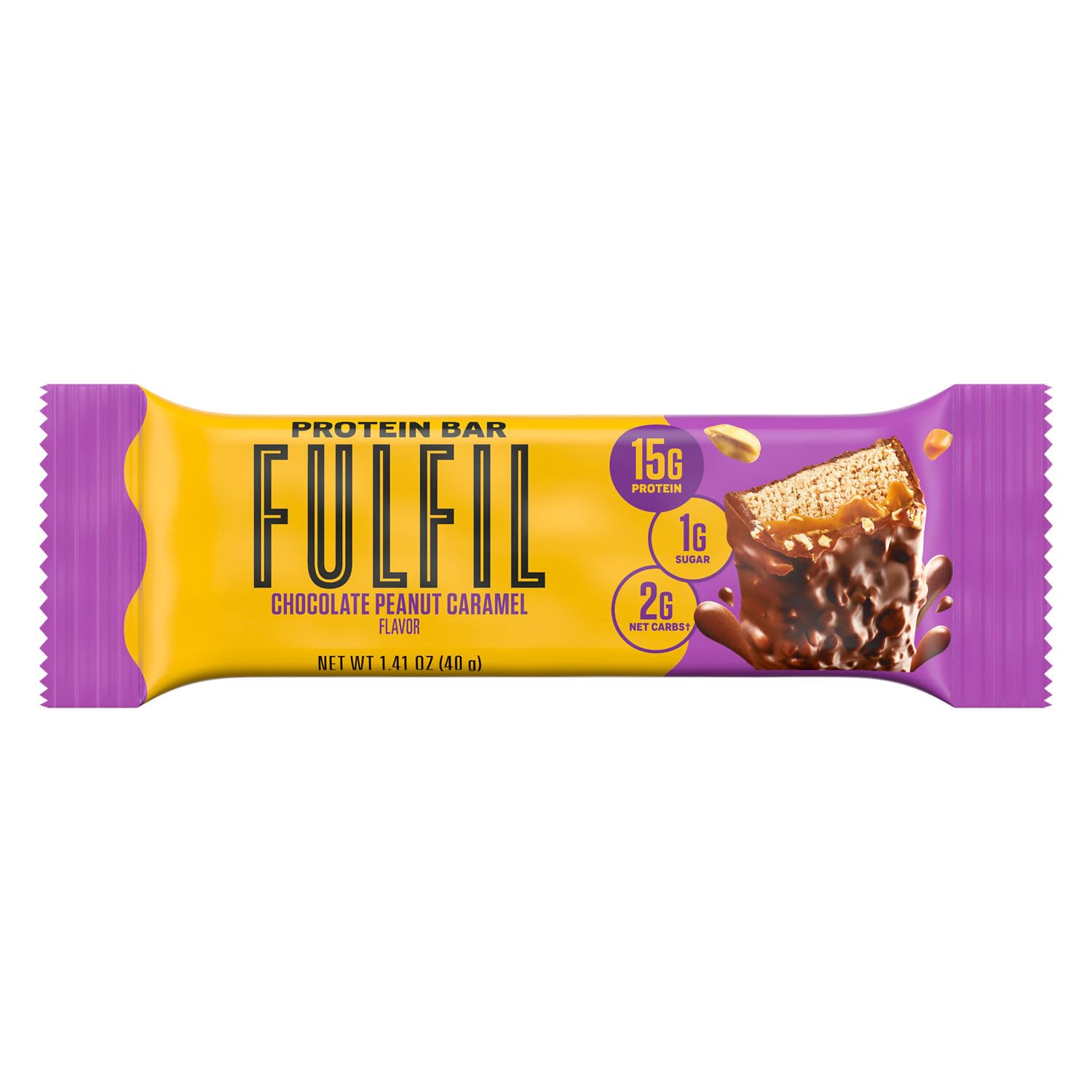 FULFIL High Protein Snack Bars - Chocolate Peanut Caramel Flavor, 15g Protein per Bar, Gluten Free, Keto Friendly (Pack of 12) | Perfect for Workout Recovery, Office Snacks & On-the-Go Energy Boost