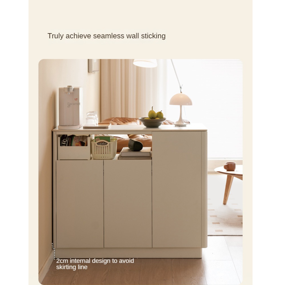 Solid Poplar Wood Dining Room Cabinet with Partition - White Cream Rock Board for Kitchen Storage & Home Organization