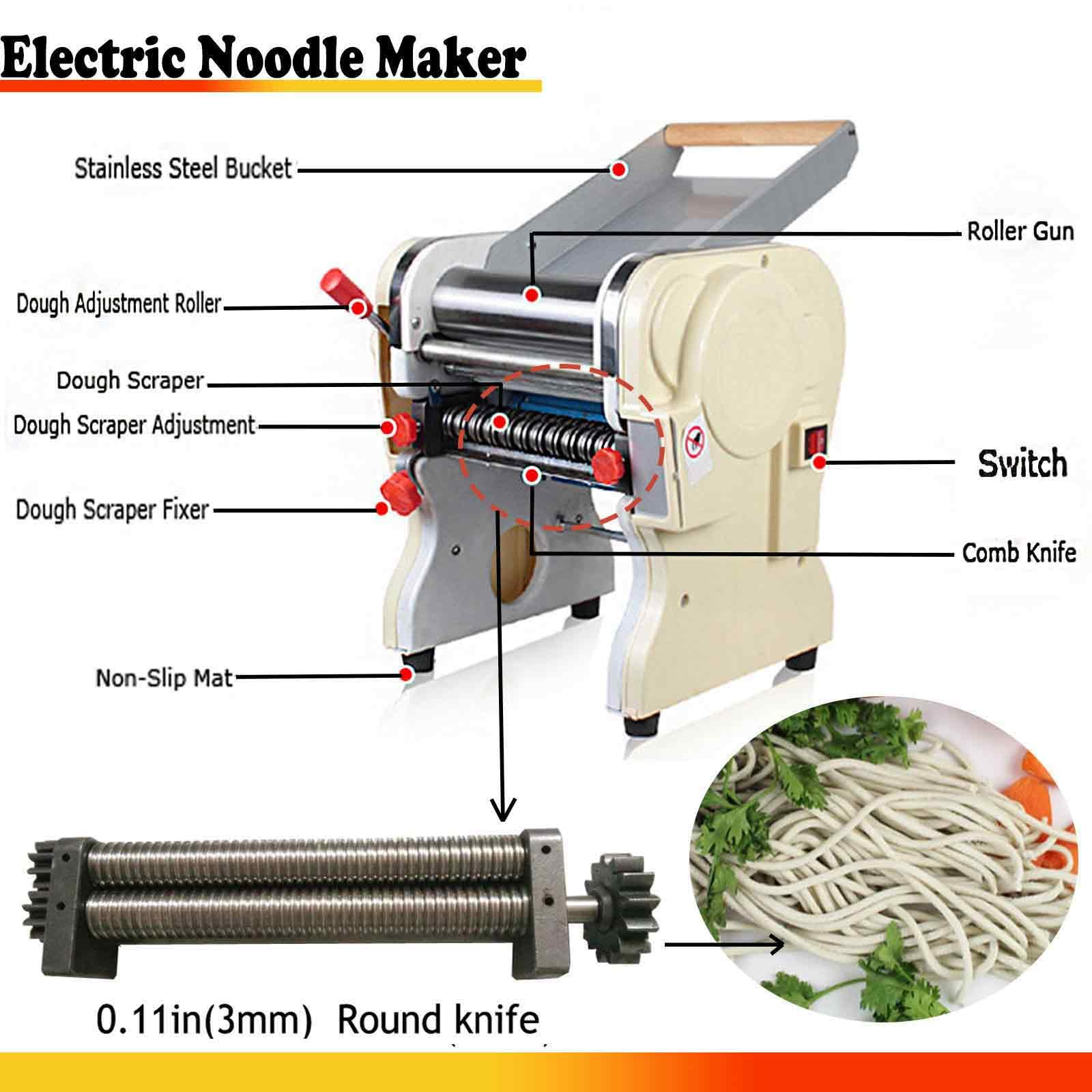 550W Electric Pasta Maker Machine - 110V Stainless Steel Noodle Press with 3mm Round Cutter, Adjustable Width for Homemade Spaghetti, Fettuccine & More - Perfect for Home Kitchens & Italian Restaurants