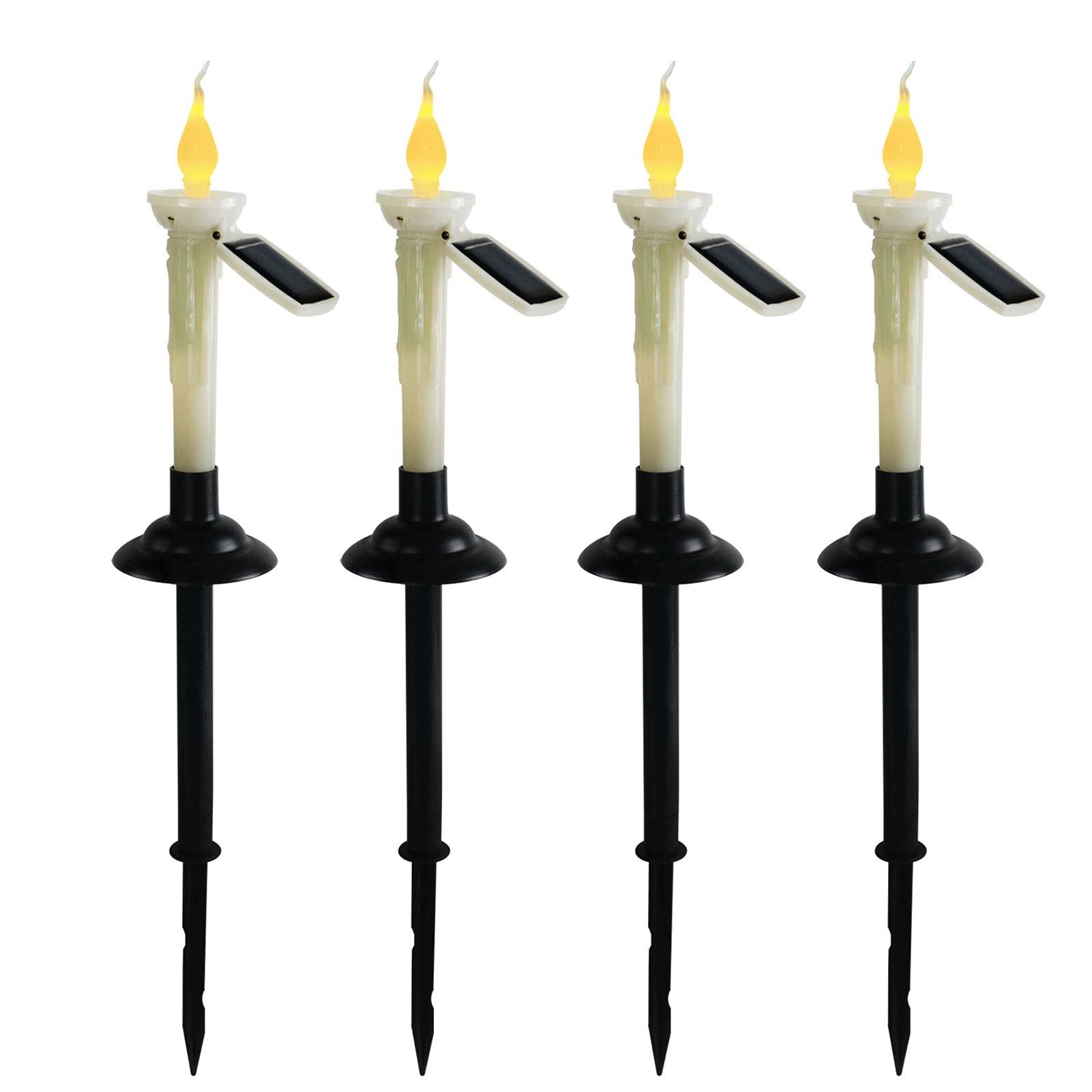 4 Pack Solar Powered LED Taper Candles - Waterproof Rechargeable Battery Operated Flameless Candles for Outdoor Windows, Yard, Garden & Patio Decor | Romantic Ambiance Lighting for Weddings, Parties & Holidays