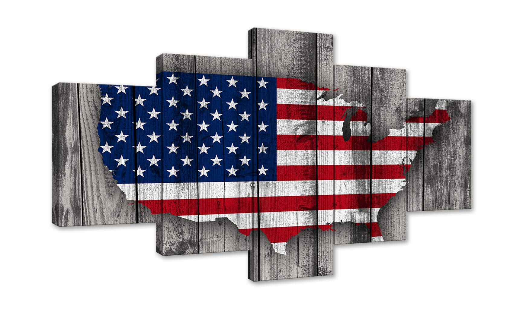 AMEMNY 5-Panel American Flag Canvas Wall Art - Patriotic Independence Day Decor - Framed Ready to Hang Modern Painting (50