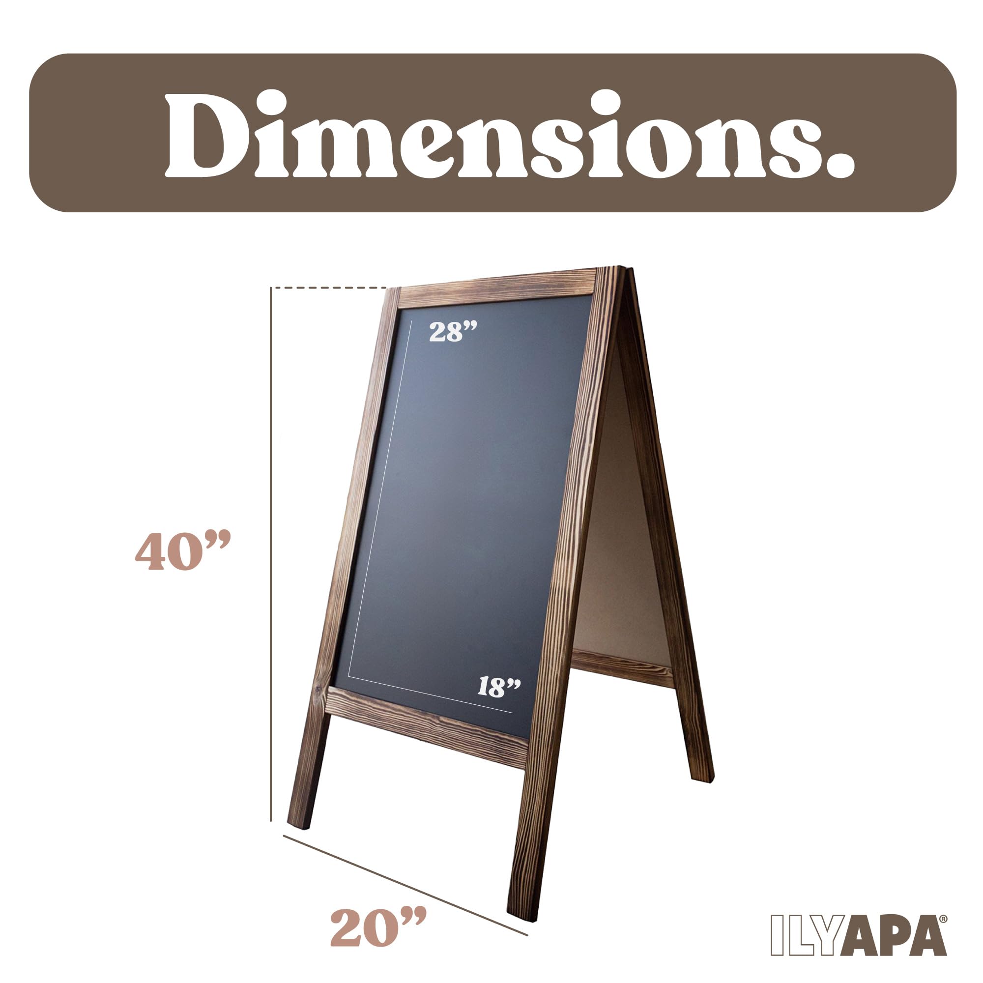 Ilyapa Wooden A-Frame Chalkboard Sign with Eraser & Chalk - 20x40 Magnetic Sidewalk Sandwich Board for Restaurants, Businesses, Weddings - Perfect for Outdoor Menu Displays, Promotions & Event Signage