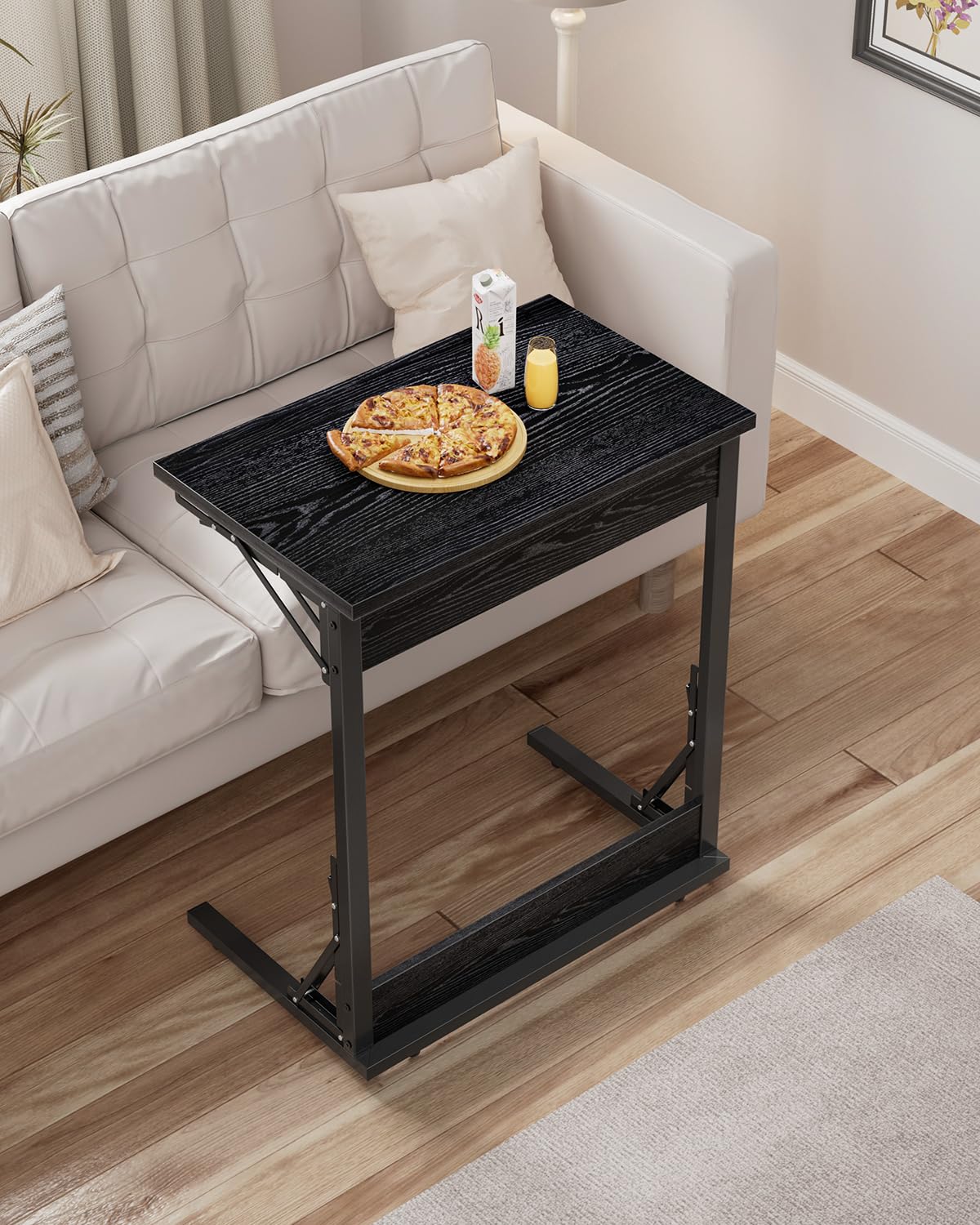 Tatub Folding TV Tray Table Set of 2 - 24 Inch Wide C-Shaped End Tables for Couches, Small Sofa-Side Laptop Desk with Sturdy Metal Frame - Perfect for Living Room, Bedroom, Office & Dorm Use - Dark Black