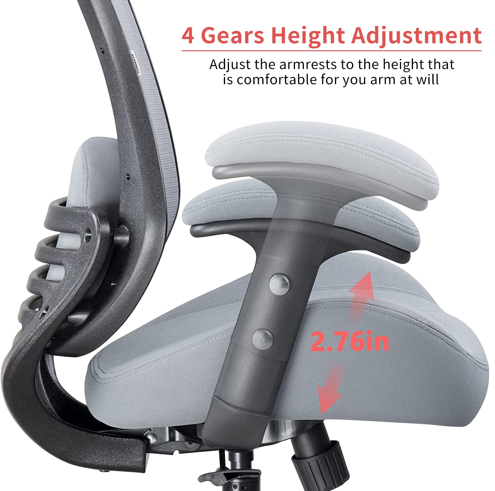 Ergonomic Office Chair with Adjustable Height, Lumbar Support & Breathable Mesh Back - Grey - Perfect for Home Office, Gaming & Computer Workstations