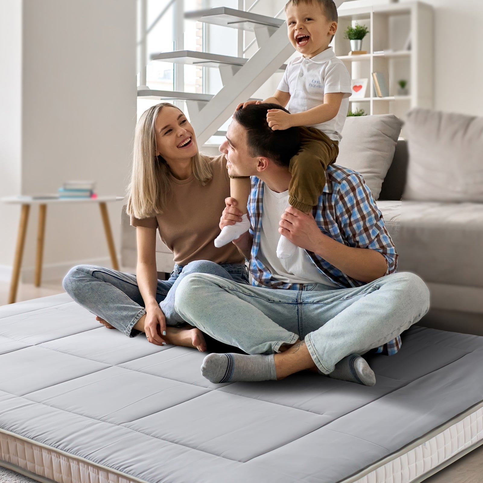 MAXYOYO 6-Inch Extra Thick Floor Futon Mattress - Square Quilting Design, Grey - Perfect for Guest Beds, Dorm Rooms & Small Spaces