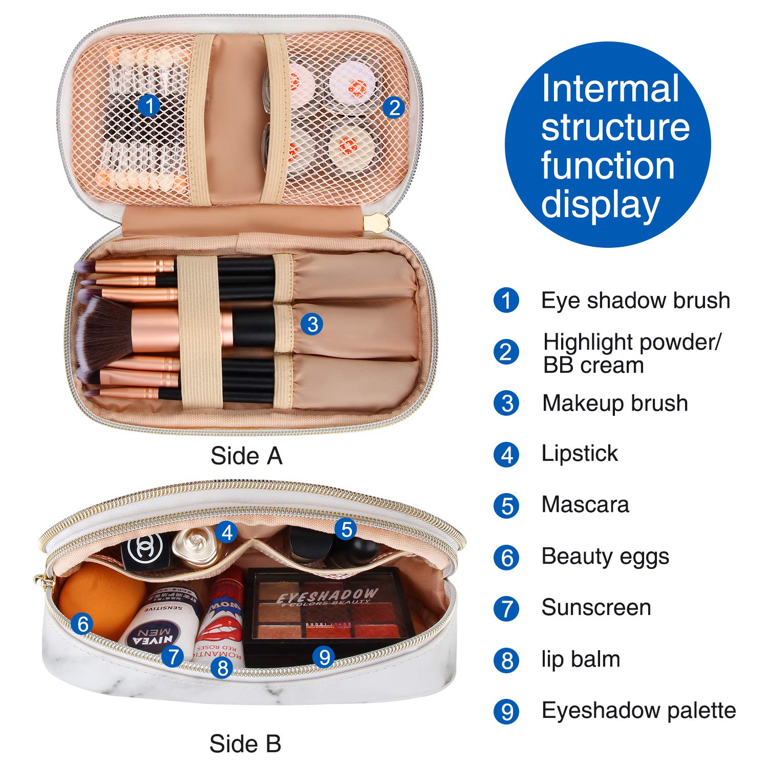 MONSTINA Women's Makeup Bag Travel Organizer - Cosmetic & Brush Pouch for On-the-Go Beauty
