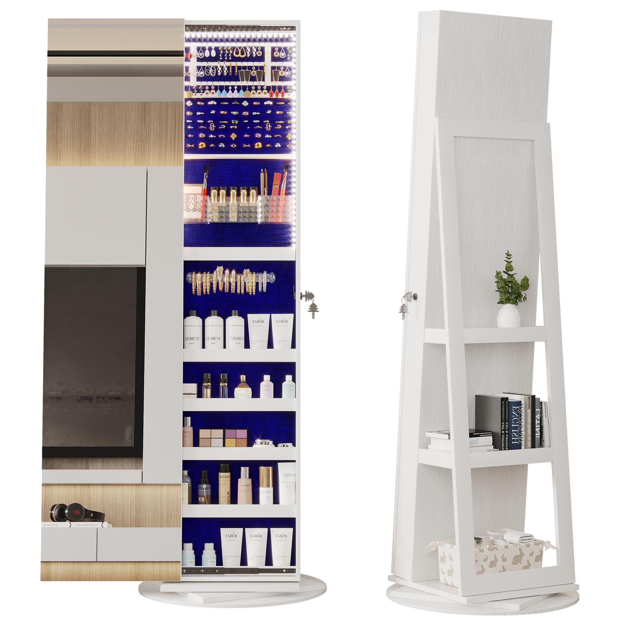 360° Swivel Jewelry Mirror Cabinet with LED Lights - 63