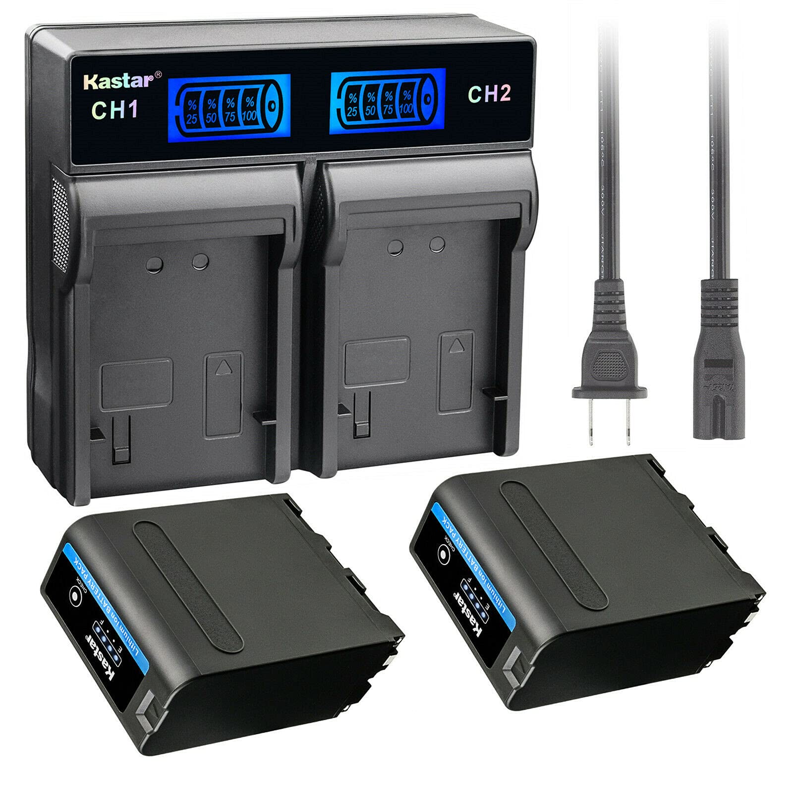 Kastar 2-Pack NP-F990 PRO Replacement Batteries & LCD Dual Rapid Charger for Sony Camcorders - Compatible with CCD-RV100, CCD-SC5, NEX-EA50M, NEX-FS700R & More - Perfect for Professional Videography & Extended Shooting Sessions