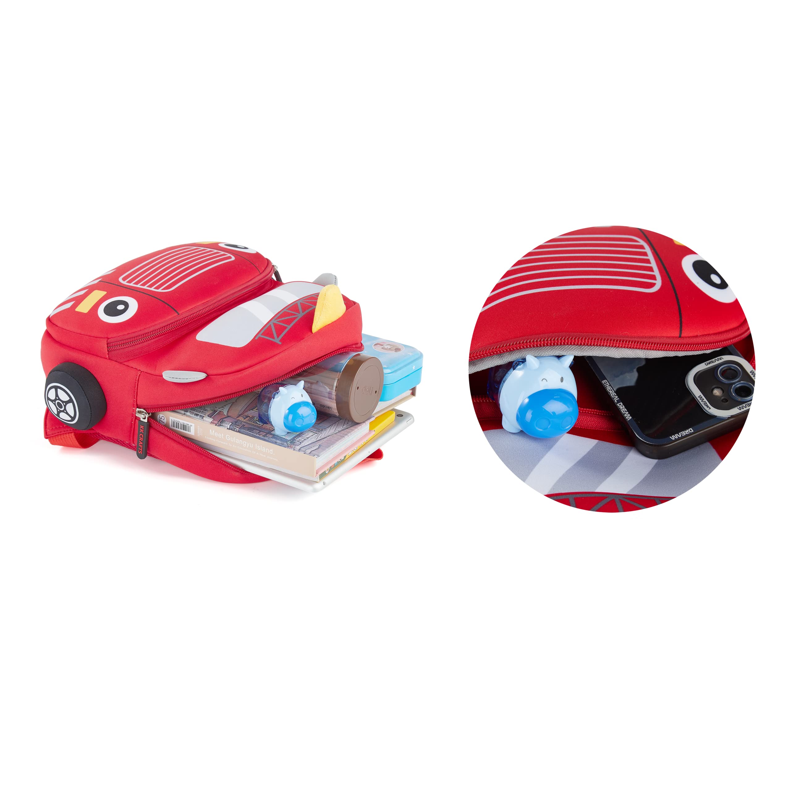 Toddler Neoprene Backpack for Kids - Fire Engine Design for Preschool & School Use