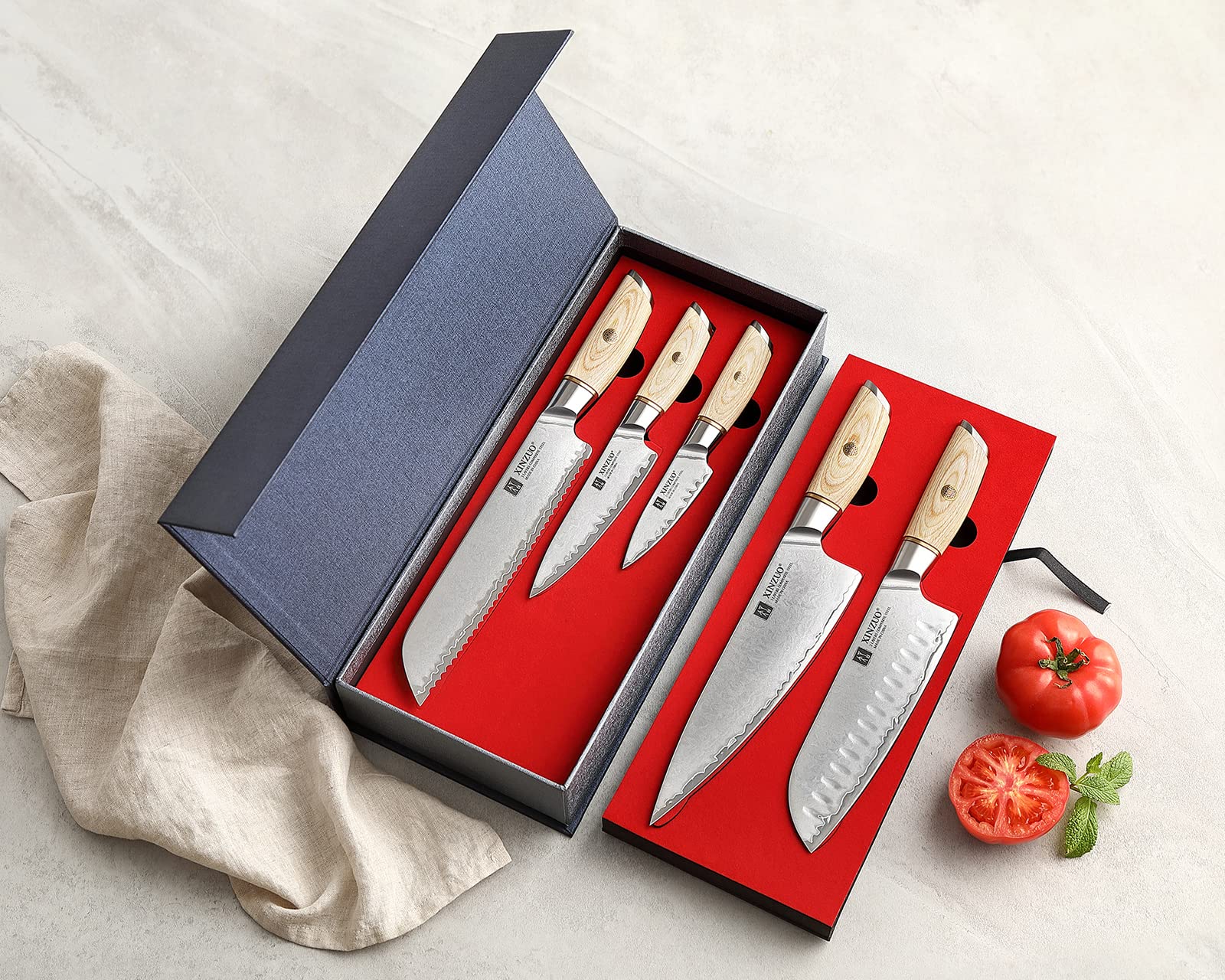 Premium XINZUO Chef Knife Set - 8-Piece High Carbon Steel Japanese Kitchen Knives with Pakkawood Handle for Professional Chefs & Home Cooking | Includes Santoku, Utility, Paring & Bread Knives | Perfect for Slicing, Dicing & Meal Prep | Elegant Gift Box Packaging
