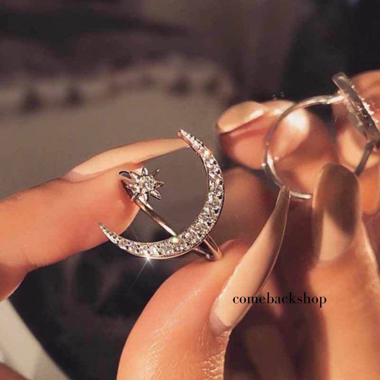 925 Sterling Silver Adjustable Star & Moon Ring - Vintage Crescent Moon Jewelry for Women - Perfect for Gifts, Boho Style & Everyday Wear